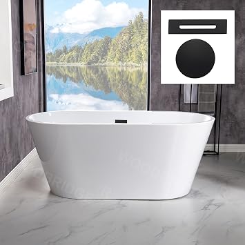 WOODBRIDGE 54"Freestanding White Acylic Soaking Bathtub with Matte Black Drain and Overflow,BTA1702-MB