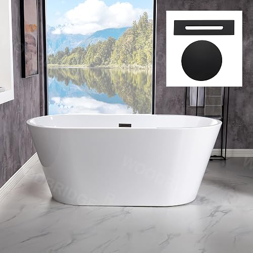 WOODBRIDGE 54" Acrylic Freestanding Bathtub Contemporary Soaking White Tub with Matte Black Overflow and Drain,BTA1702-MB