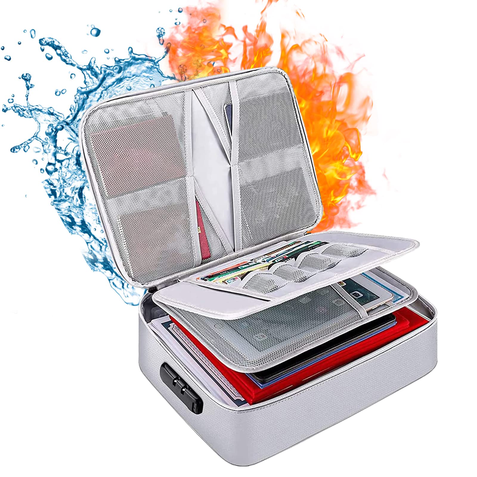 Fireproof Document Box, Large Capacity 3-Layer Fireproof Document File ...