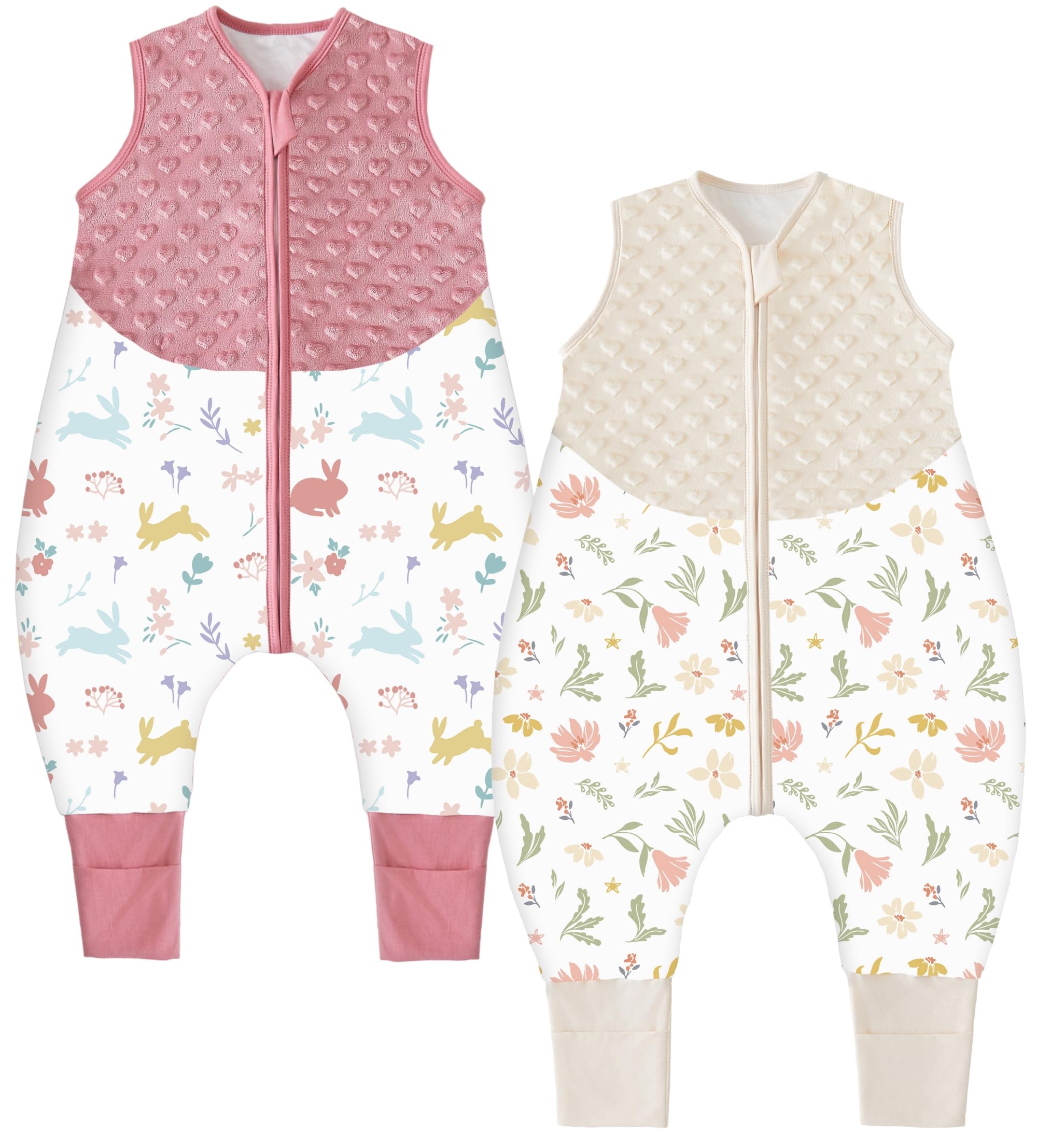 Chilsuessy 2er Pack Baby Schlafsack mit Füße 1.5 Tog Ganzjahres Schlafsack Baby Schlafsäcke Babyschlafsack mit Beinen für Säugling Kinder, 1.5 Tog/Gelb + Rosa, 100cm/Baby Höhe 110-120cm