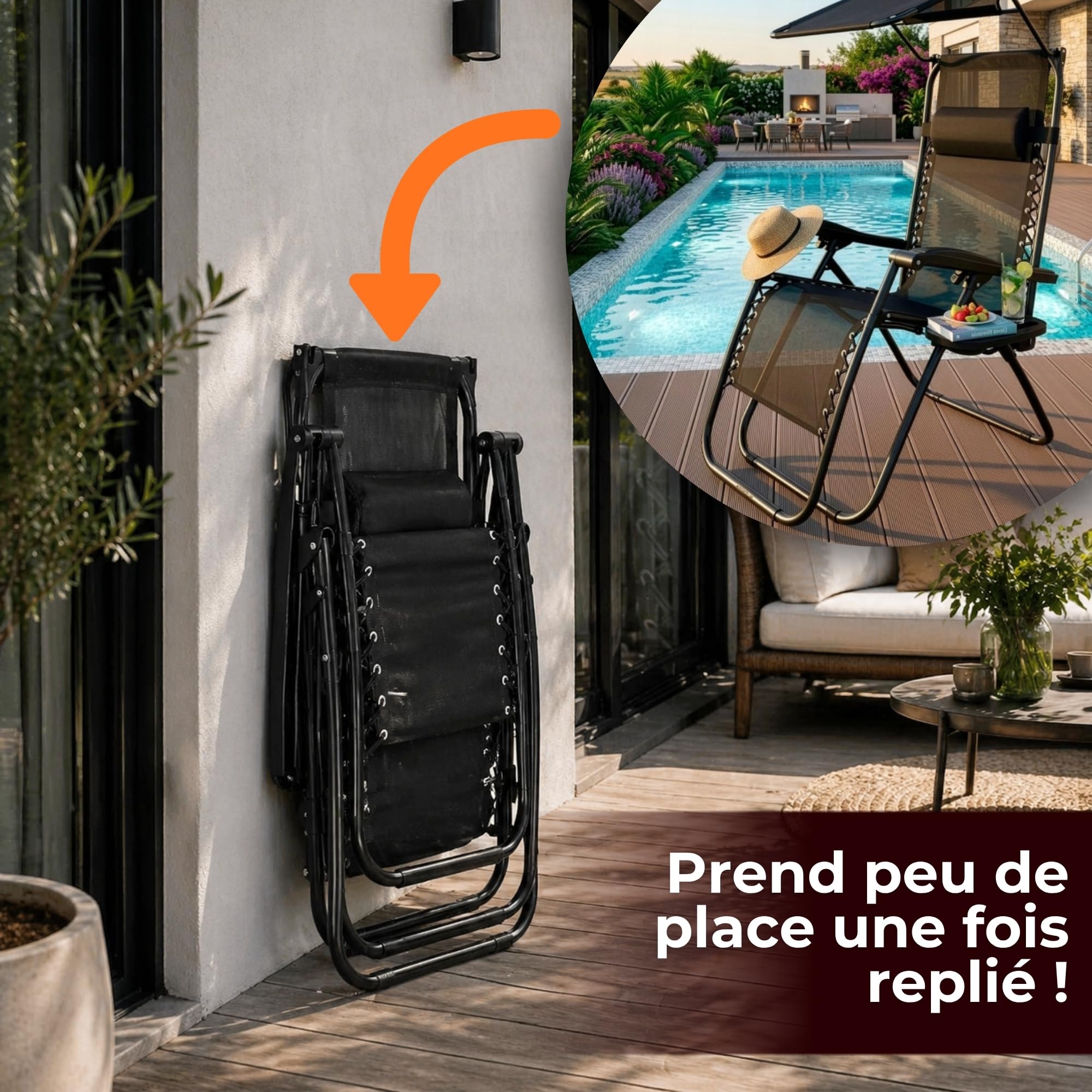 SPRINGOS Chaise Longue avec Pare- Soleil Chaise de Plage avec accoudoirs 62 x 110 cm