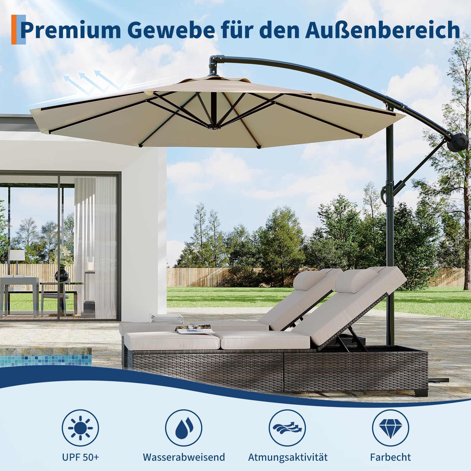 GarveeLife Sonnenschirm Ø 300 cm, Ampelschirm mit Kurbel | Sonnenschirm mit Ständer & Windschutz | Gartenschirm UV-Schutz wasserdicht | Kurbelschirm für Terrasse & Balkon