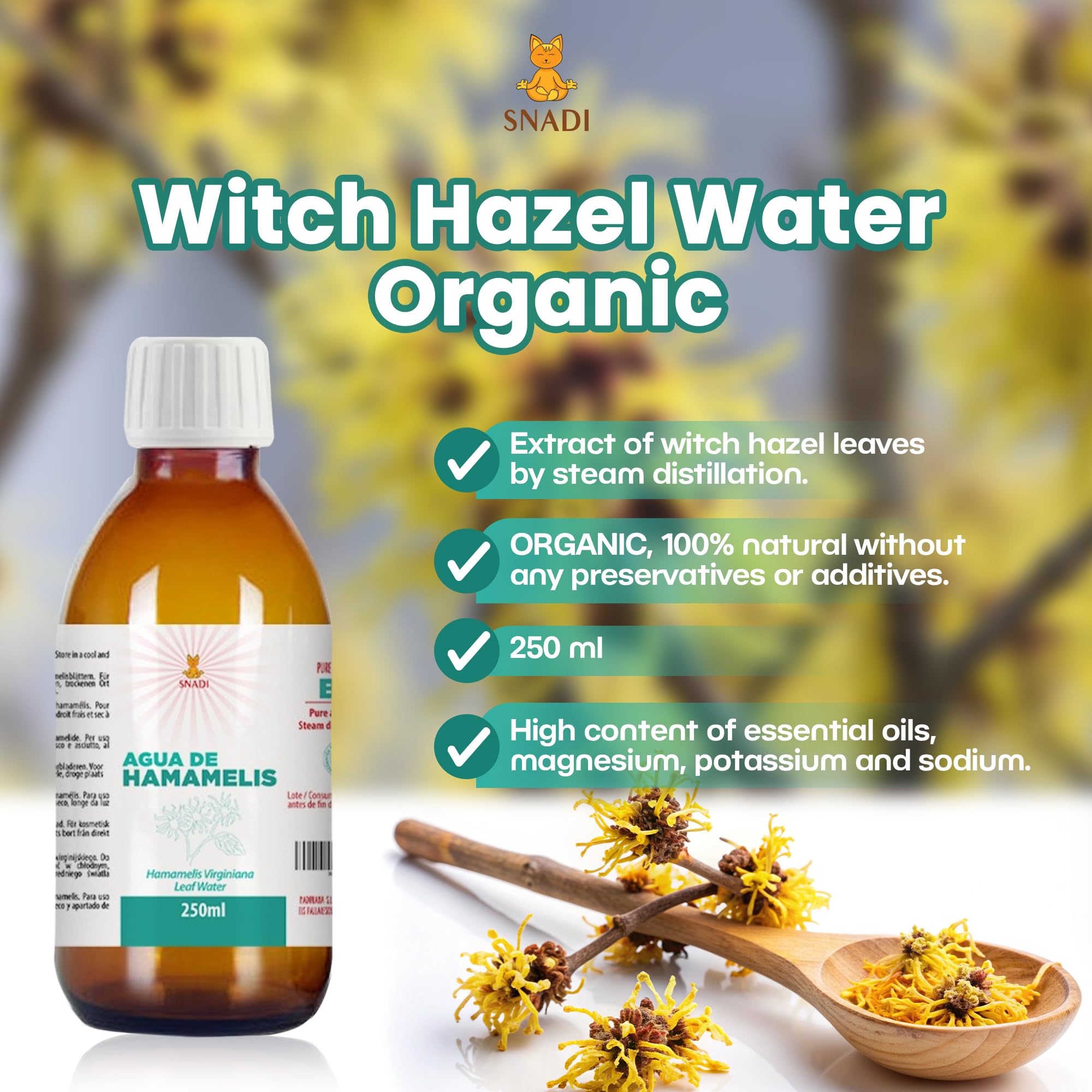 Snadi 250 ml, Witch Hazel Water, Organic Witch Hazel, promotes blood circulation, treats varicose veins and acts as a heal - Image 2