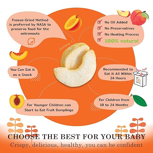 Miniatura 3 de Wel-B Bocadillos de frutas liofilizadas, melocotones frescos liofilizados para obtener una textura saludable y crujiente mientras conservan el sabor