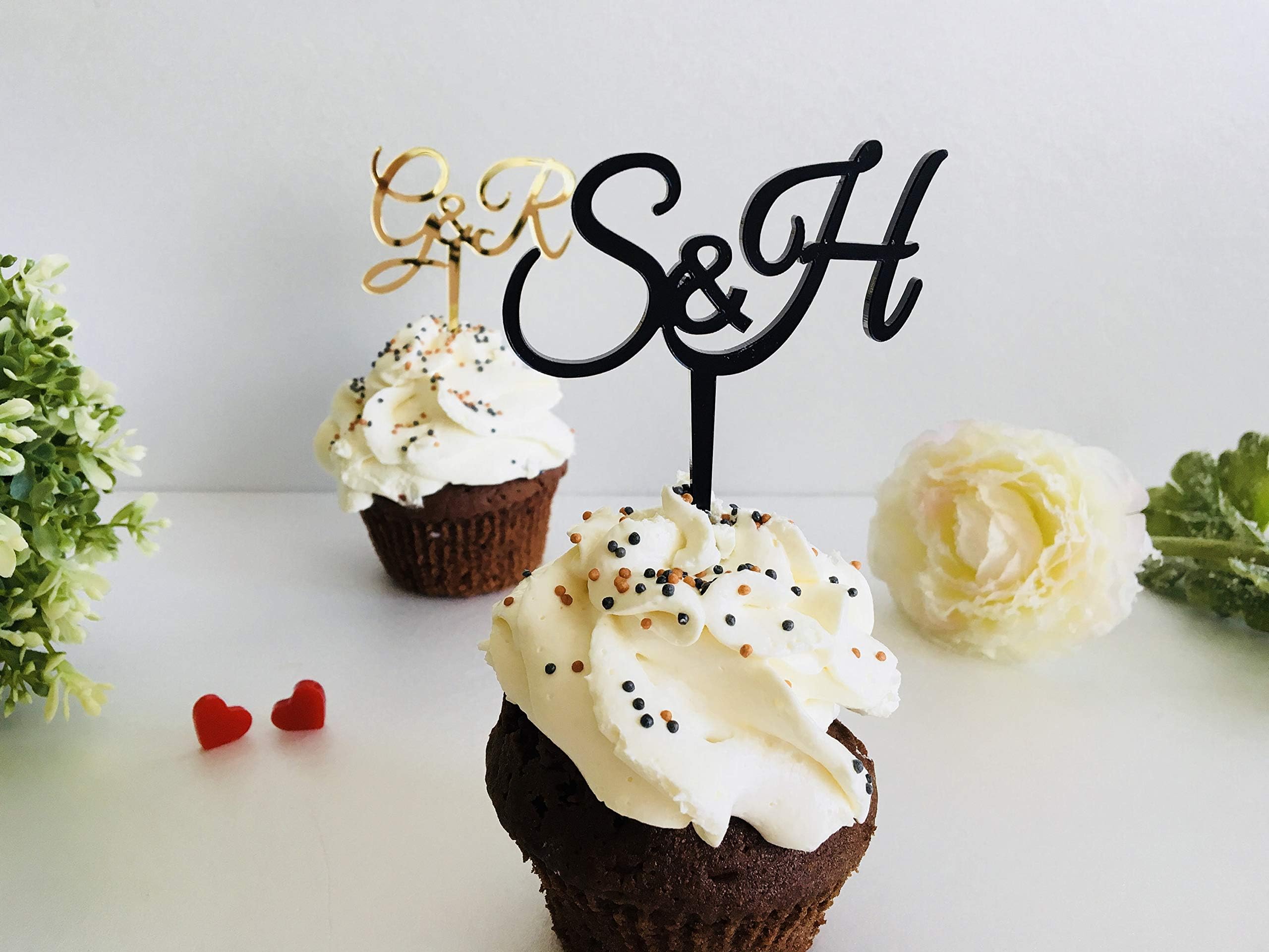 Personalised Initial Cupcake Toppers, Any Color, Wedding Cake Decorations, Custom Monogram, Bride & Groom, 2 Initials, Two Letters, Bridal Shower, Party Decor, Engagement, Birthday, Valentines Day