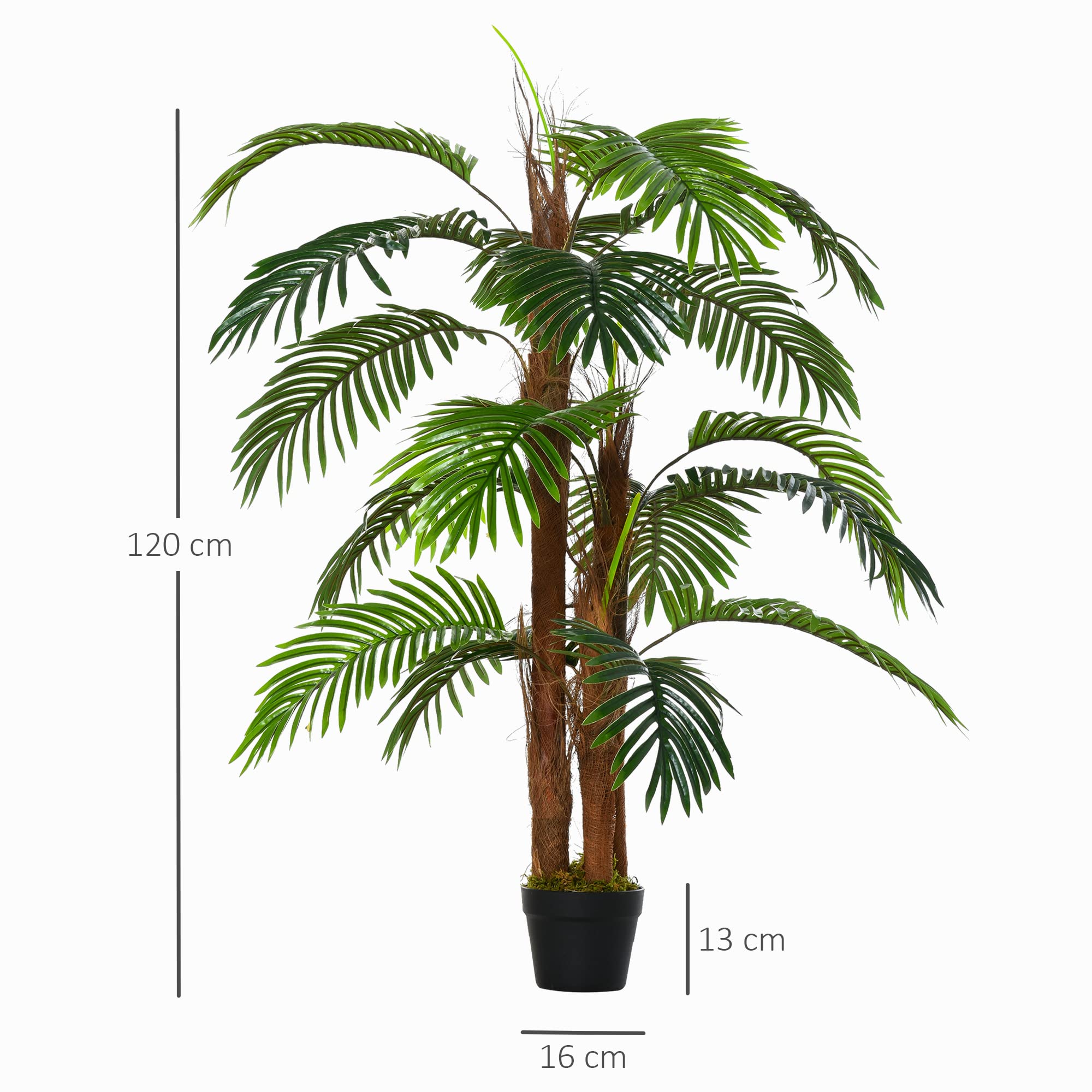 Outsunny Palmier Artificiel Hauteur 1,2 m Arbre Artificiel Tronc Branches Lichen Feuilles Grand réalisme Pot Inclus