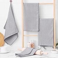Vista 5 de Homaxy Toallas de cocina de microfibra con tejido de gofre, 16 x 28 pulgadas, ultra absorbentes y de color sólido, paquete de 4, gris