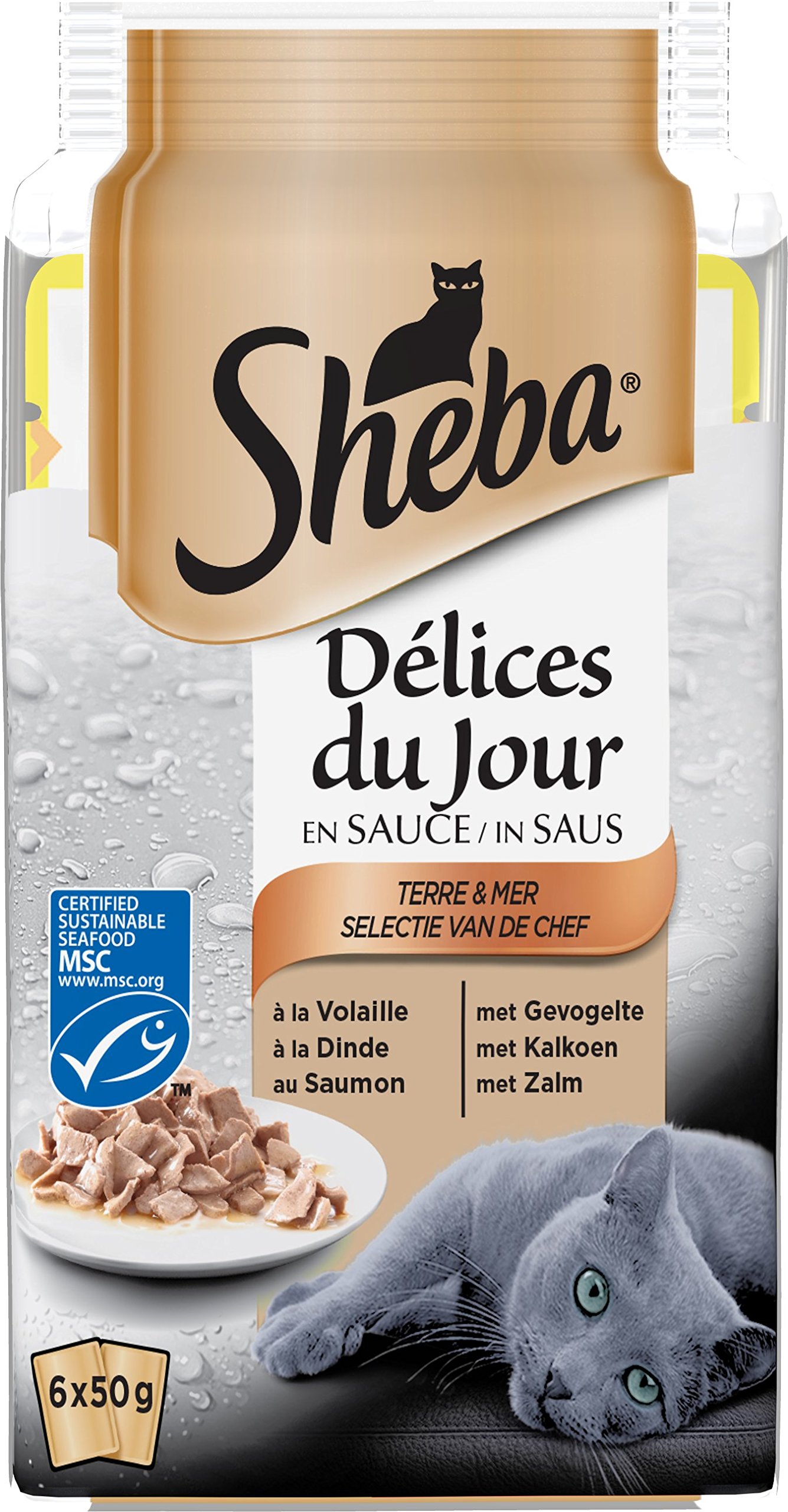 Mars Sheba Délices du Jour – Nourriture Humide pour Chat Adulte - Sélection Terre et Mer en Sauce – Sachets Fraîcheur 72 x 50g