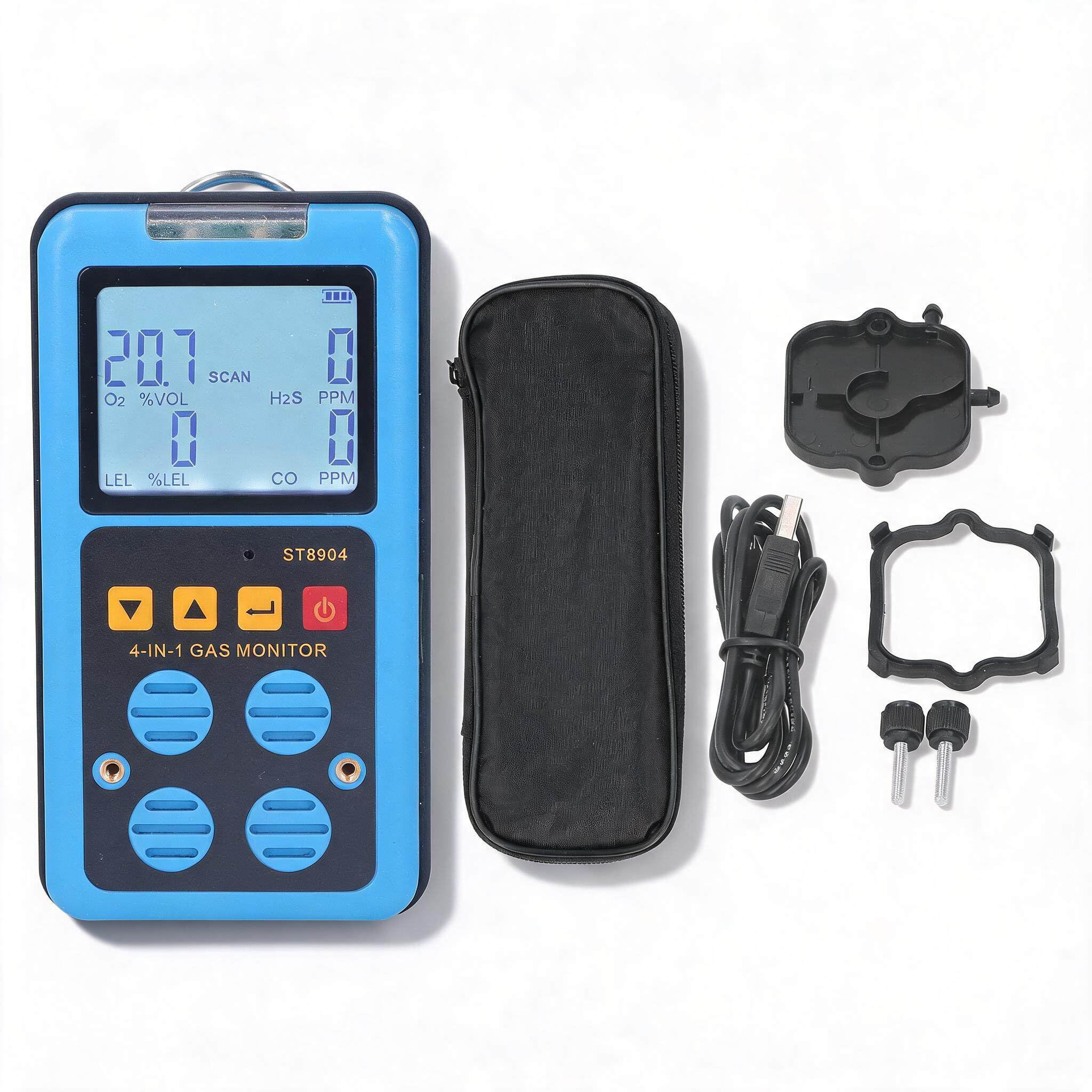 Multi Gasdetektor für zu Hause, 4 in 1 CO H2S O2 LEL Genaue Messung 1800 MAh Rauchmelder, Lichtvibrationsalarm Hintergrundbeleuchtetes Display Gasdetektor für Sicherheit