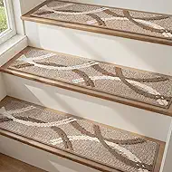 PADOOR Stair Treads Non Slip 15 PCS, 3D Peel and Stick Stair Treads for Wooden Steps Indoor, Residue-Free Adhesive Stair Runner for Kids, Elders & Pets, Washable Carpet for Stairs,8"x30",Brown