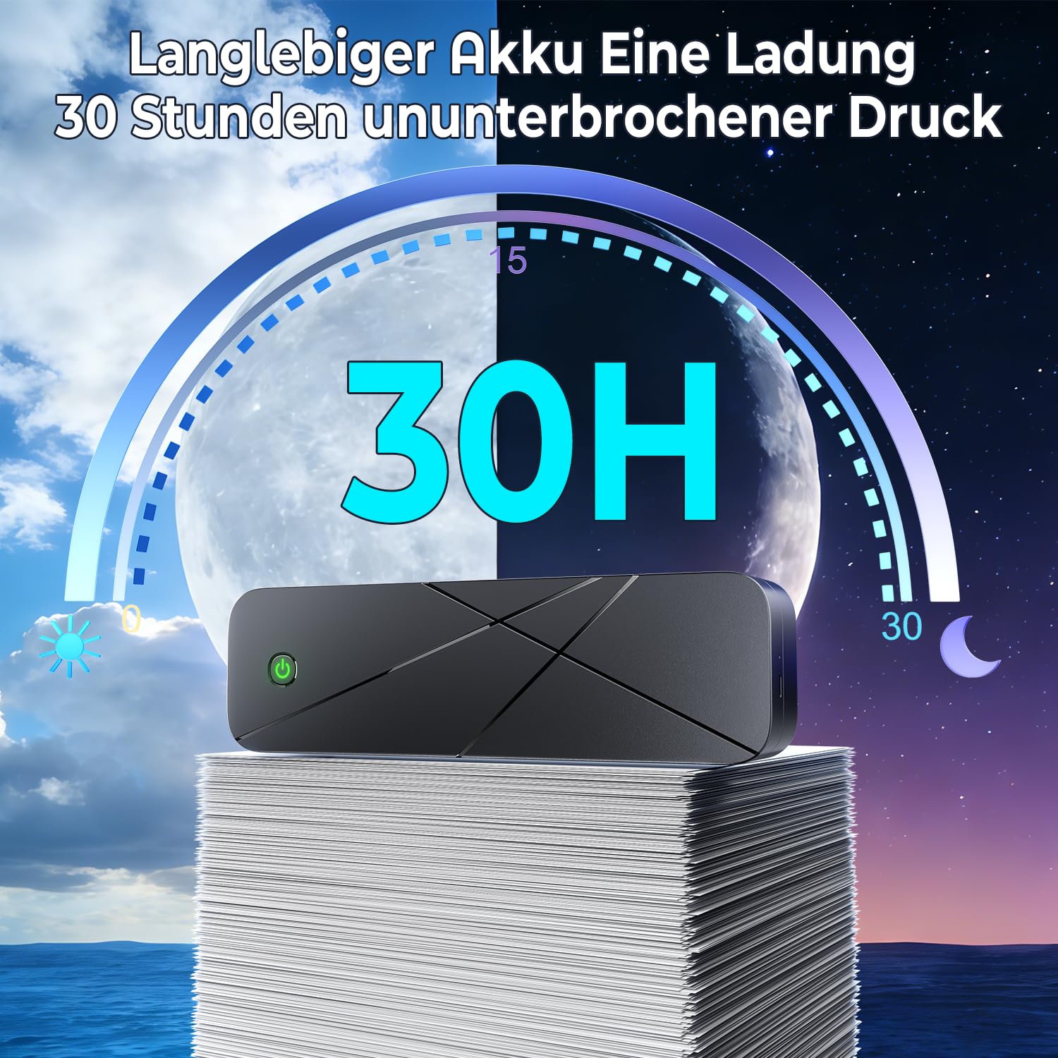 TATTMUSE Thermodrucker A4, Mobiler Drucker a4 Für Unterwegs, Tragbarer Drucker für Phone, Laptop, Unterstützt Thermopapier