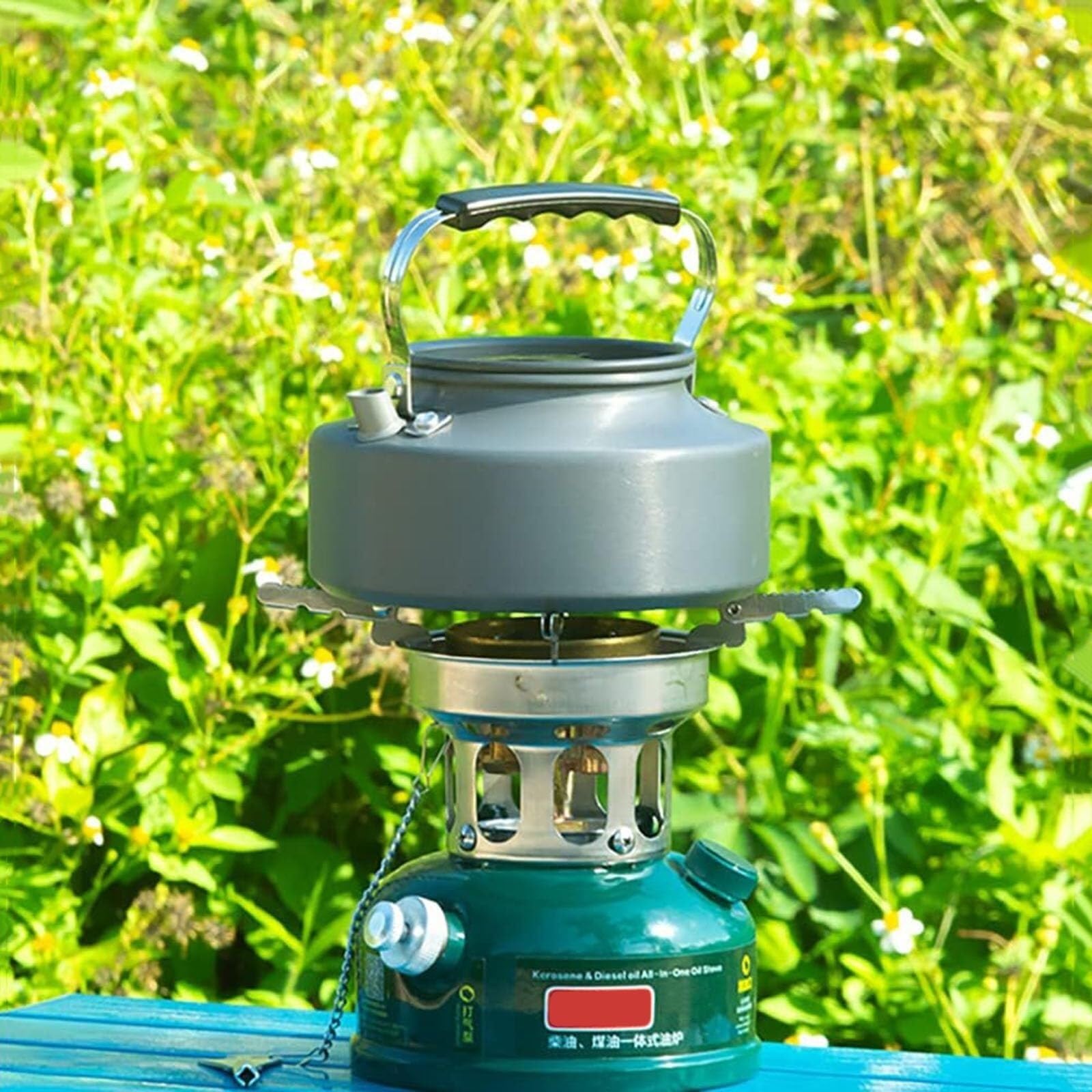 Tragbarer Campingkocher mit integriertem Benzinkocher, 3300W Benzin-/Alkohol-Heizung für Terrasse Deck Wandern Jagd Eis Angeln Notfall Überleben