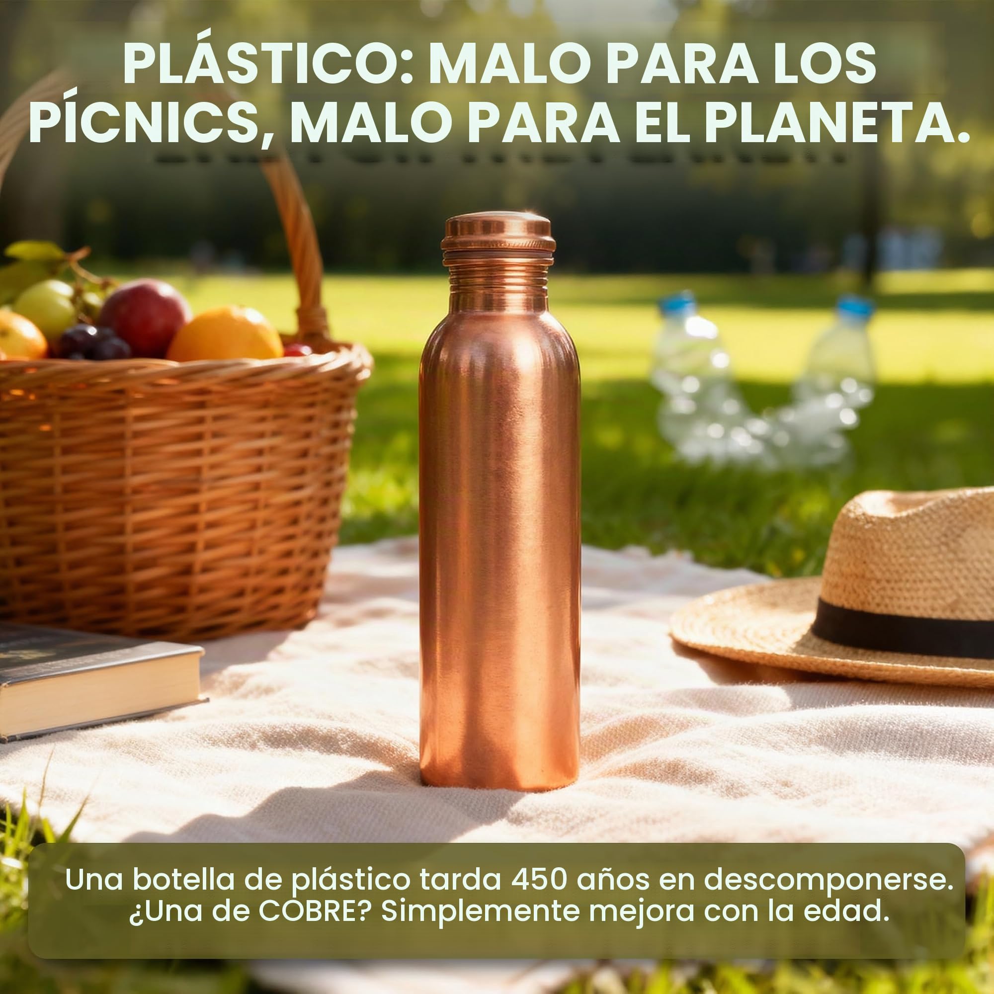 Botella de agua de cobre de 34 onzas para beber, botella de cobre puro con bolsa de transporte, recipiente ayurvédico de beneficios para la salud para deportes, gimnasio, yoga