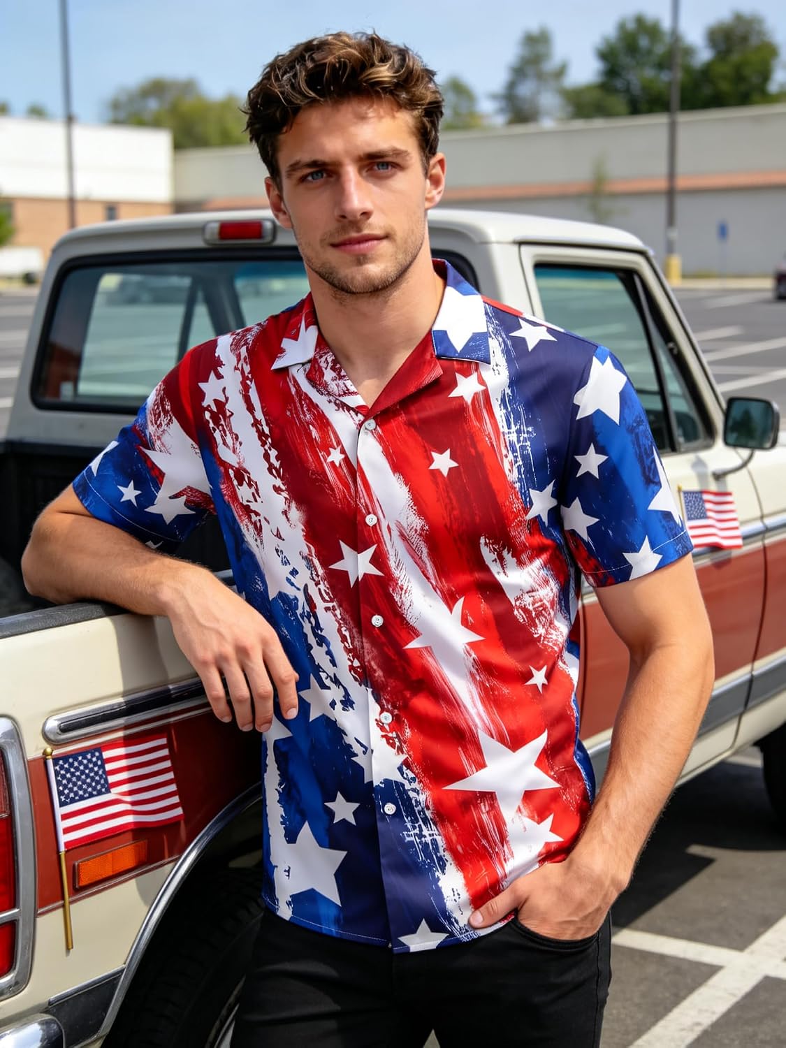 Populus 4th of July Hawaiian Shirts for Men, American Flag 250th Anniversary 1776-2026 Patriotic Button Up Outfits