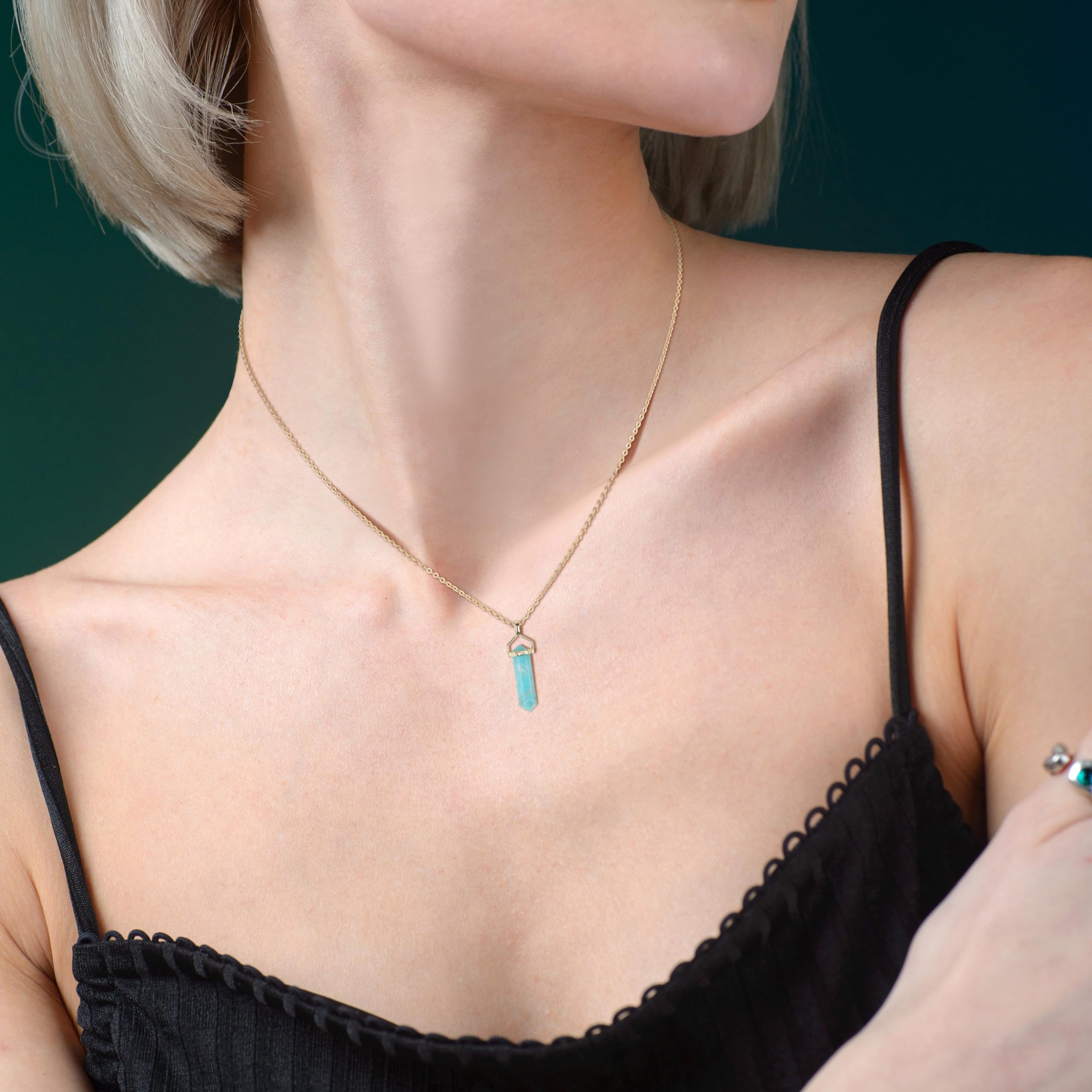 COAI Collana Donna Pietre Naturali, Collana in Argento Sterling 925 con Ciondolo di Cristalli da Donna - Amazzonite, Lapislazzuli, Citrino e Topazio