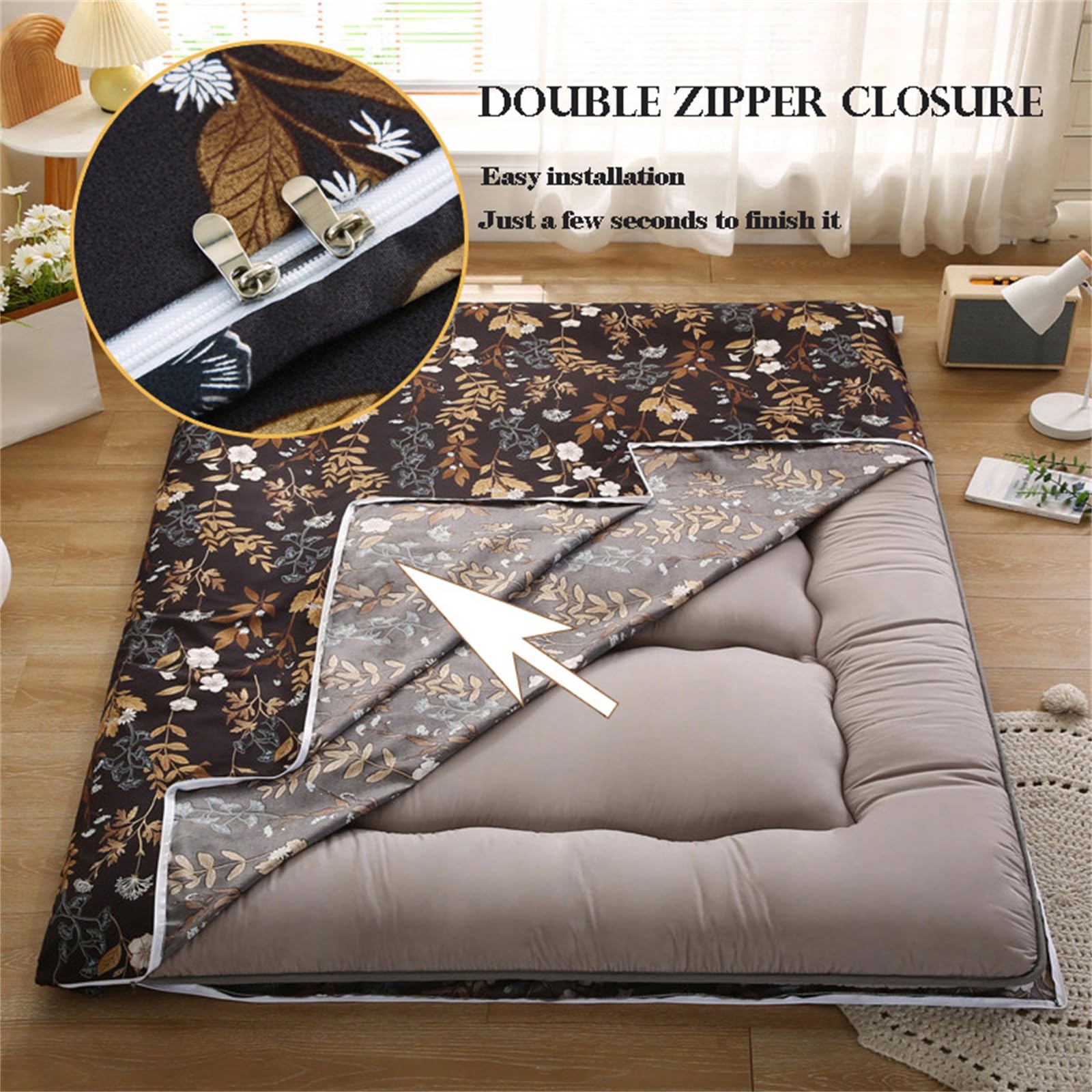 YUEZHONG Boden-Futon-Matratzenbezug, japanischer Bodenmatratzenbezug, Futon-Bettlaken mit Reißverschluss, für Tatami-Gäste, weich, hautfreundlich, waschbar (Braun, 200 x 220 cm)