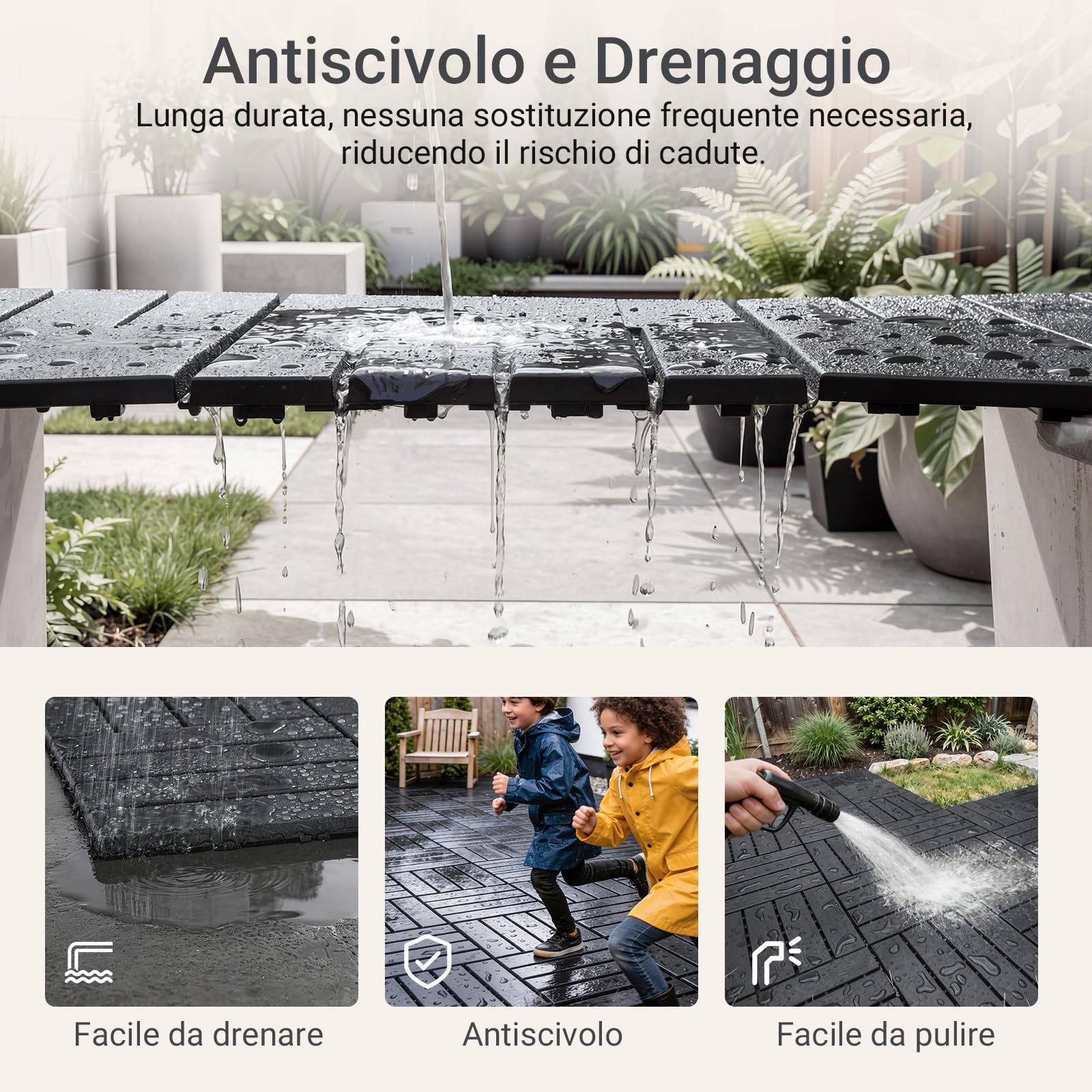 Sobuy Set da 35 Pezzi Piastrelle da Giardino, Pavimento per Esterno ad Incastro Mattonelle per Esterno Antiscivolo Impermeabile Piastrelle per Giardino e Balcone Grigio 30.5x30.5x2 cm SDA15-HG