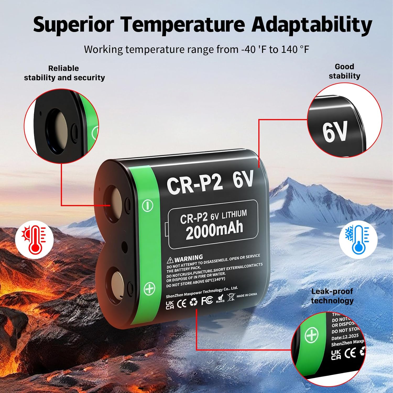CR-P2 Batteries, (New Upgraded) 2000mAh 6 Volt Lithium Photo Battery Replaces 223A, 2CR-P2, EL223AP and DL223A, 8-Pack