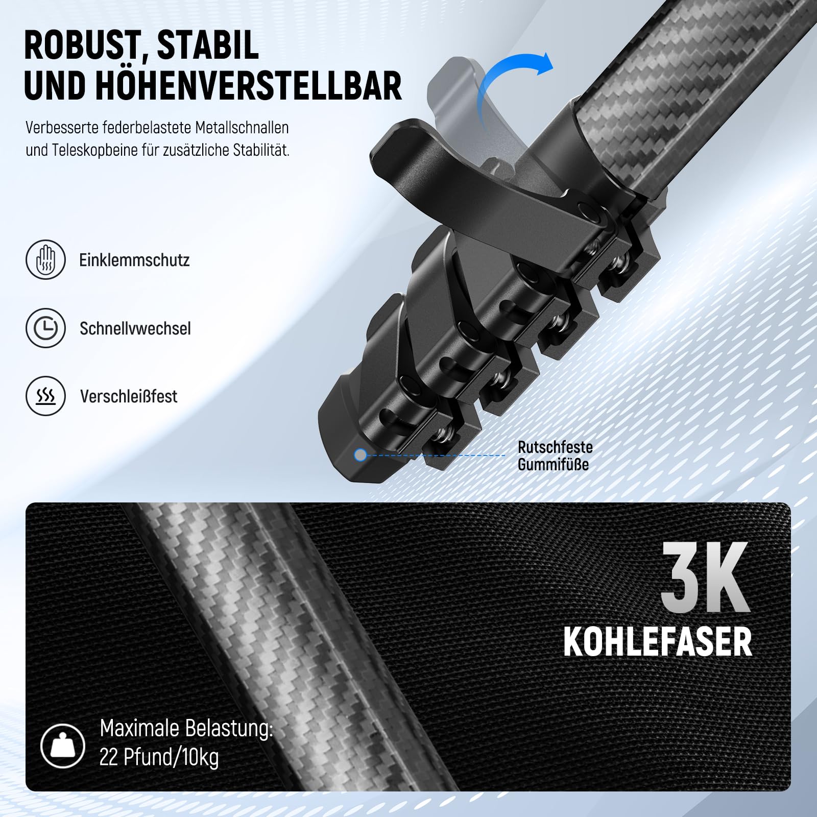 Neewer LITETRIP LT38 Kamera Reisestativ aus Kohlefaser 360° Schwenk/Neige niedrige Profil Kugelkopf flexible Mittelachse Arca QR Platte kompatibel mit Peak Design Stativ Clip V3 max Last – Bild 3