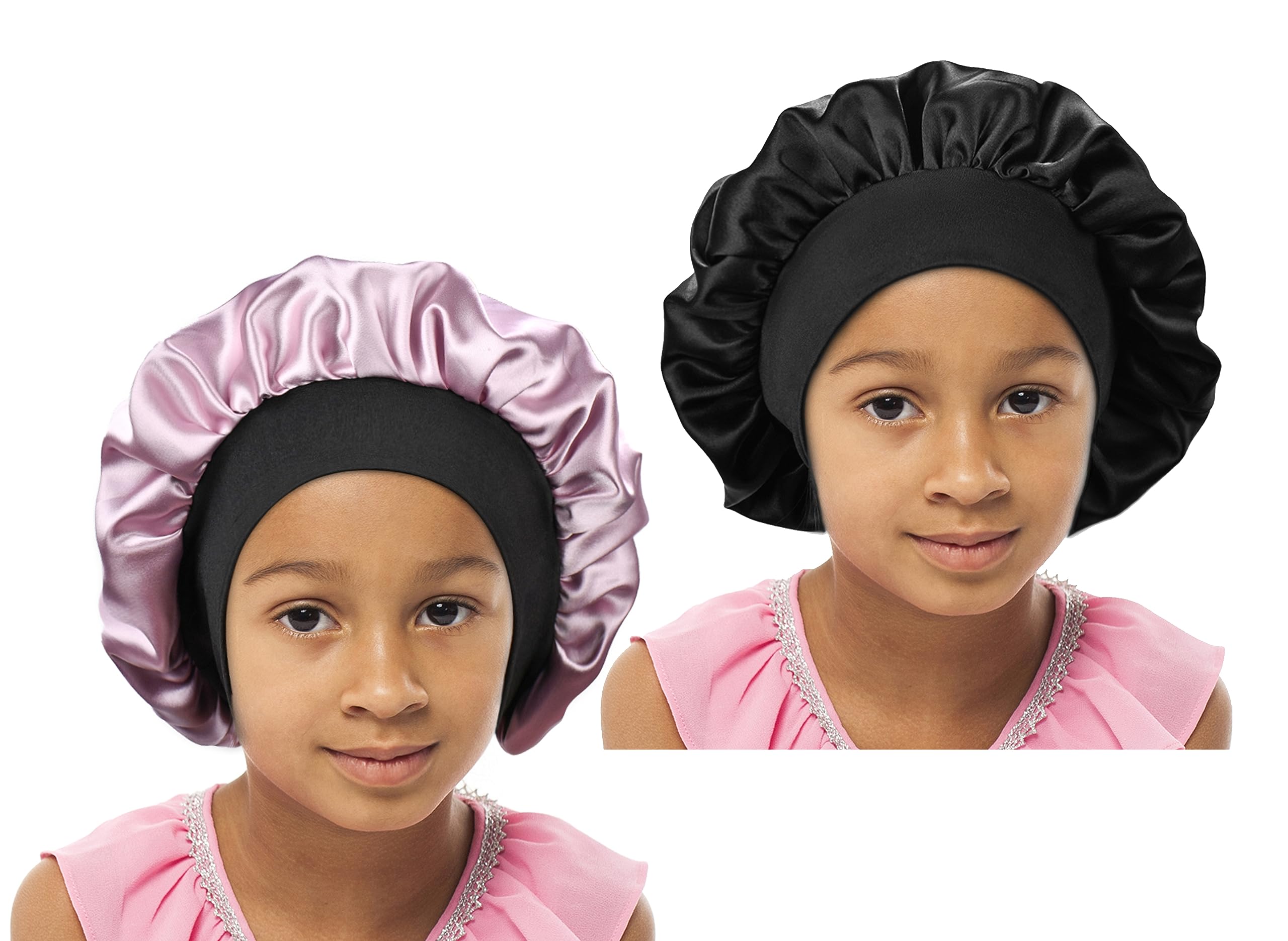 SENGTERM Kids Satin Bonnet Double Layer Wide Elastic Band Sleep Cap Hair Bonnet Silky Night Cap for Toddler Child