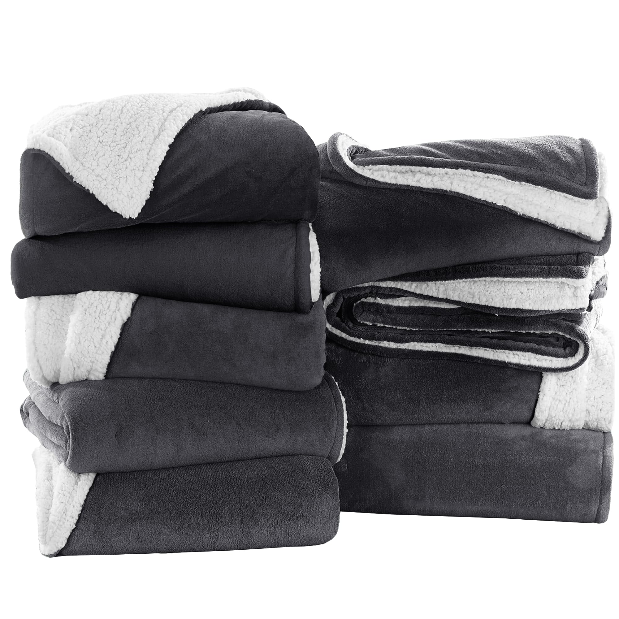 IR Imperial Rooms Grey Sherpa Blankets Queen Size for Bed - Wholesale Bulk Pack of 9 Sherpa Blankets - Soft Fluffy Throw Blanket for Hotels, Guest Bedroom, 90x90 Inches