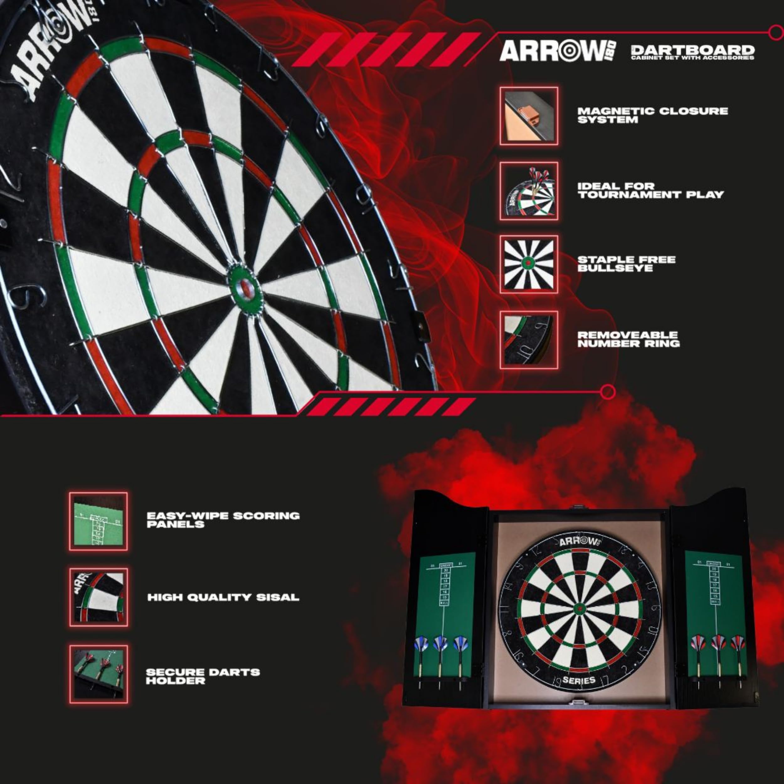 KOTO Tournament Set - Dartset - Officiële Standaard - Sisal Dartbord Dartpijlen Surround