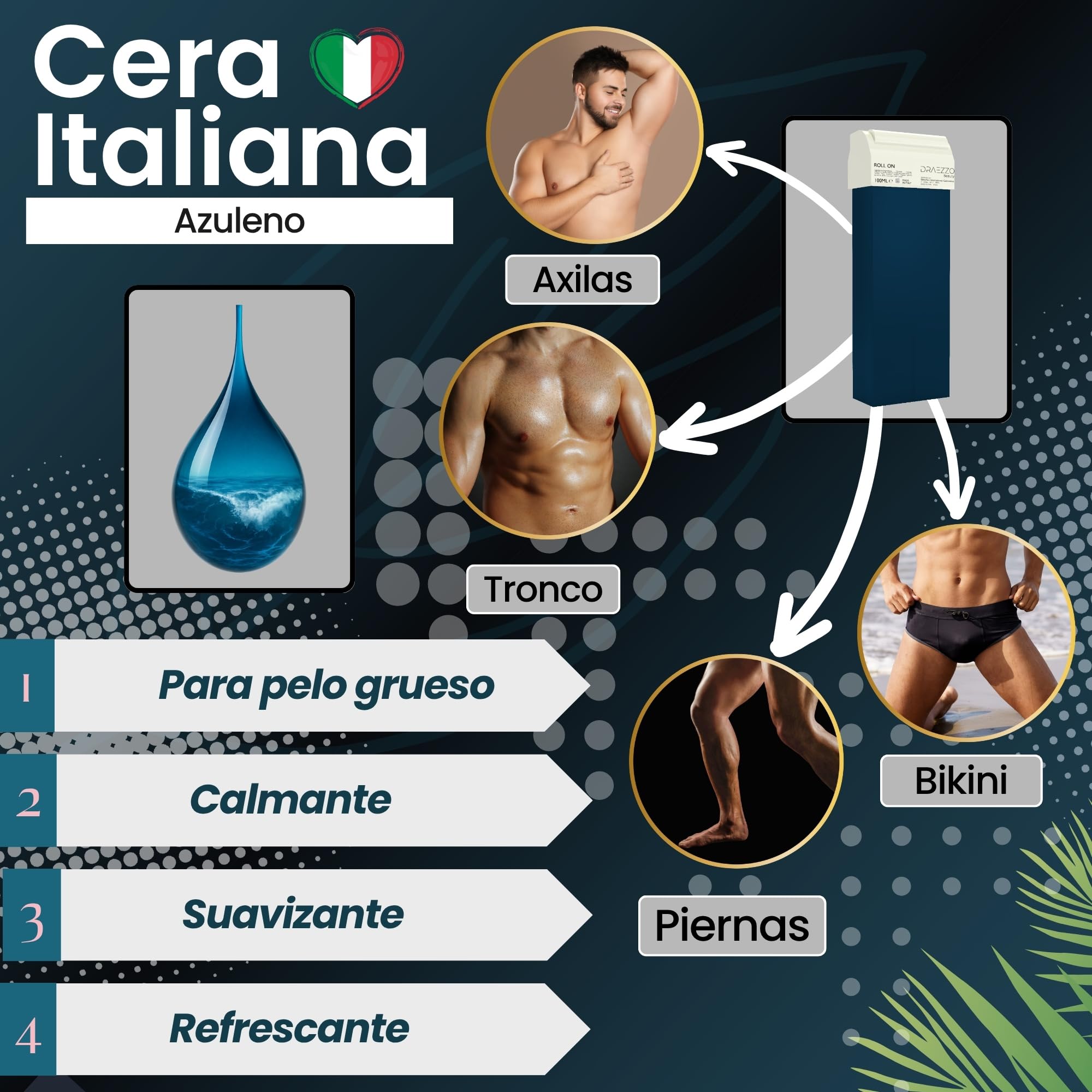 Man - Calentador Cera Roll On Profesional Kit para Hombre + 2 Cartuchos Cera Tibia Roll On Profesional - Descubre los Beneficios del Azuleno - Roll-On Depilacion