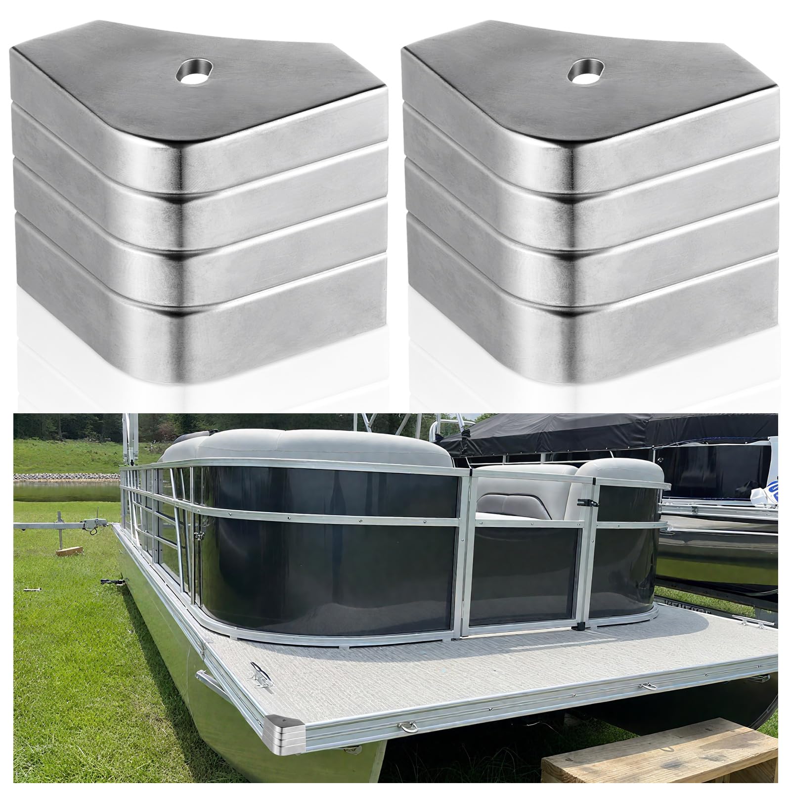 Photo 1 of 2 Pcs Aluminum Pontoon Boat Corner Cap for 90° Rounded Corners, Hole