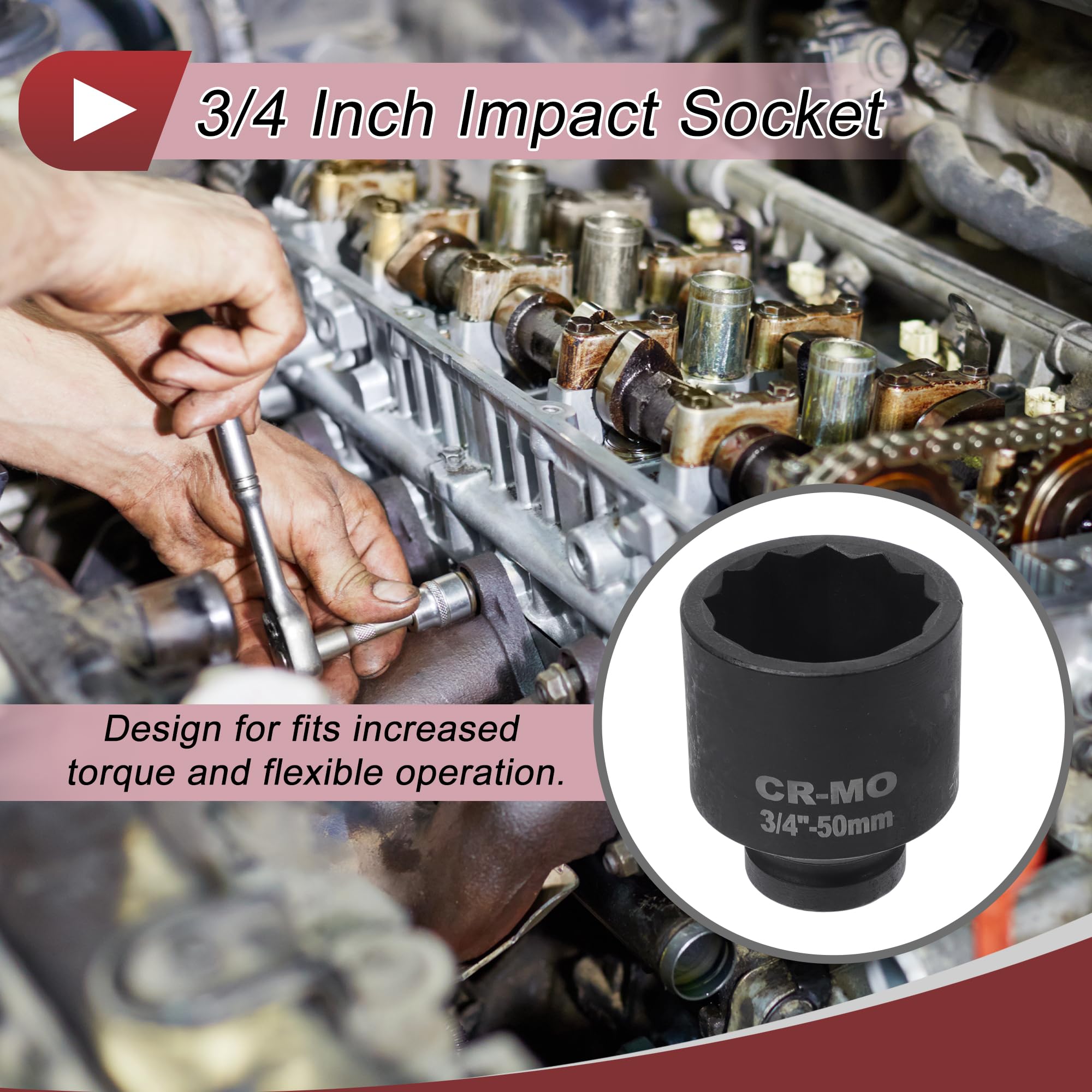 HEROFFIX 1 Pcs Impact Socket Durable Hardware Tool 80mm Black High Carbon Steel 12 Point 50mm for Car Motorcycle Dirtbike Repair 3/4 Inch Drive - Image 2