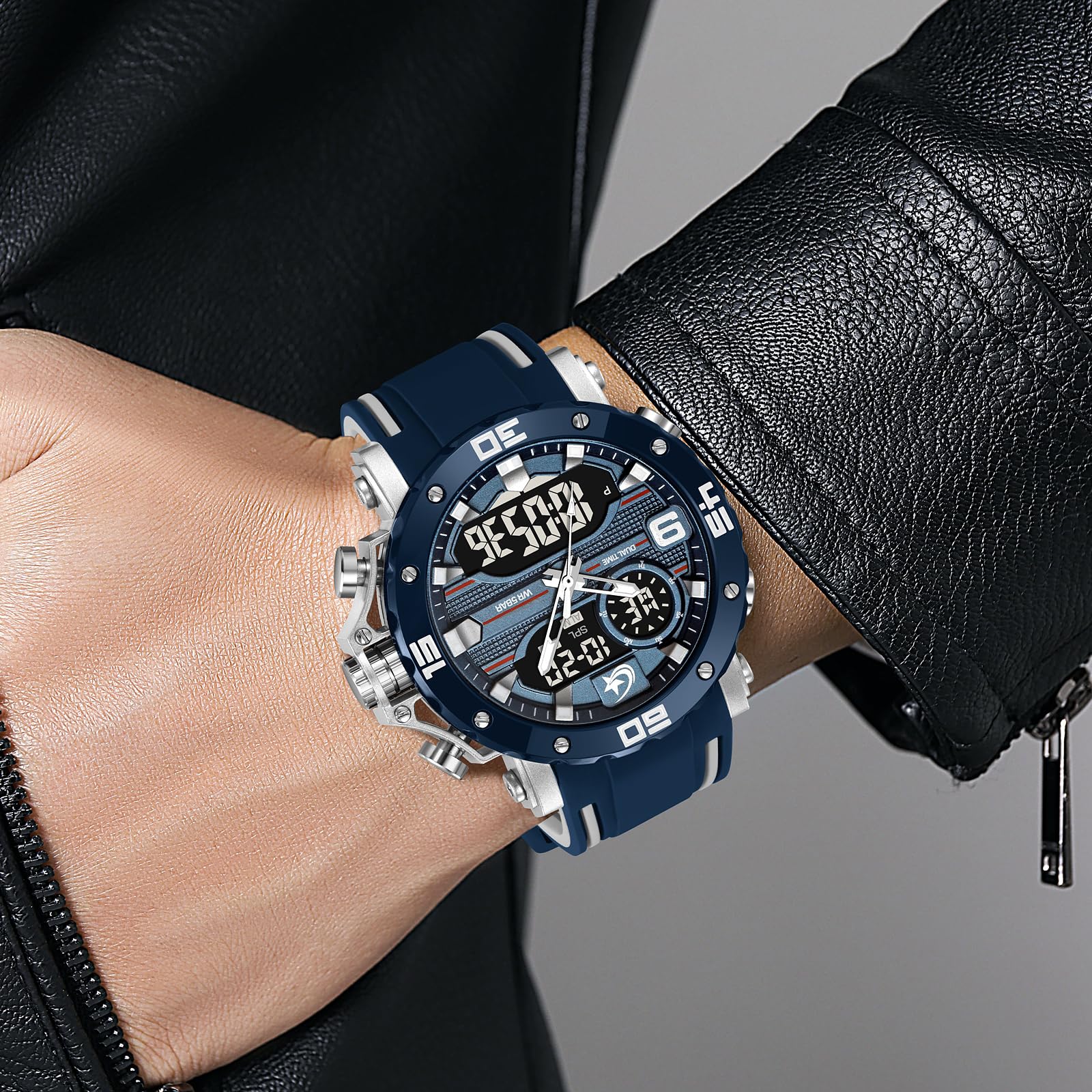 findtime Orologio digitale da uomo, analogico, sportivo, impermeabile, quadrante unico, sveglia, cronometro, conto alla rovescia, tattico, orologio da uomo per attività all'aperto, corsa, cinturino in