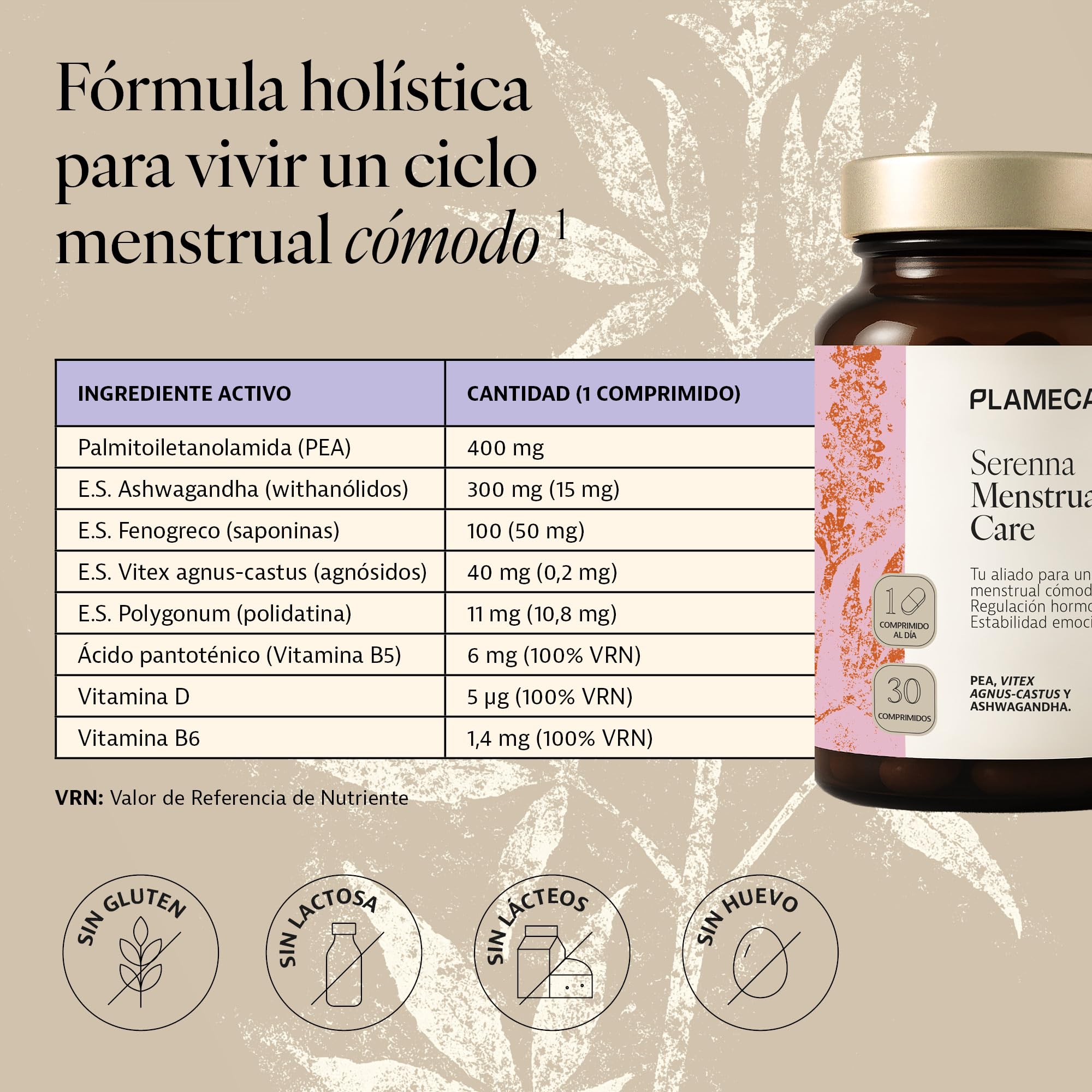 Plameca Serenna Menstrual Care – Regulación Hormonal y Estabilidad Emocional – 1 Comprimido al día – 30 Comprimidos