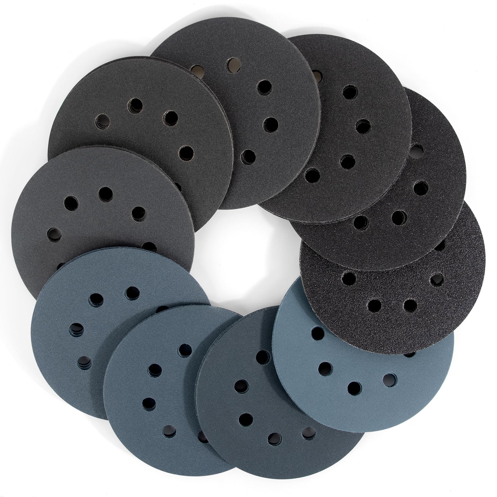 Xrkuu 125mm Sanding Discs 50 Pcs, Wet Dry Hook & Loop Sandpaper 80 120 180 240 320 400 600 800 1000 2000 Grit, Silicon Carbide Orbital Sander Pads for Wood, Furniture, Metal, Car, Polishing, Grinding