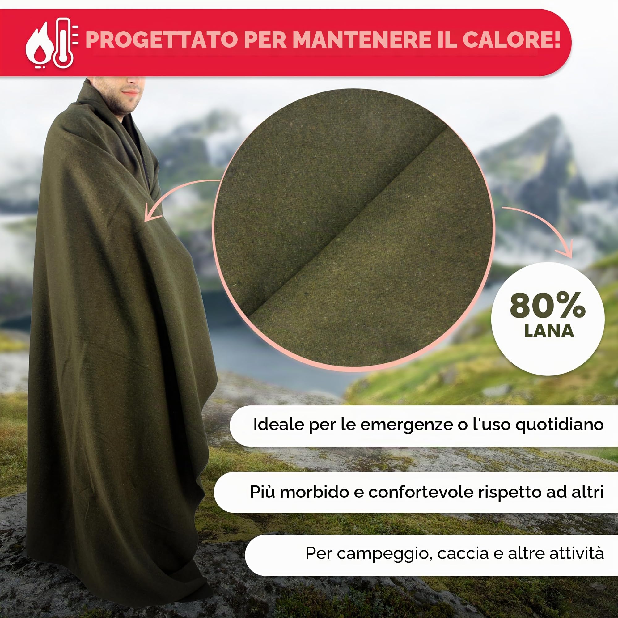Ever Ready First Aid & Medical readyfirstaid&medical - Coperta ignifuga, 167,6 x 228,6 cm (80% lana) - US Military ''