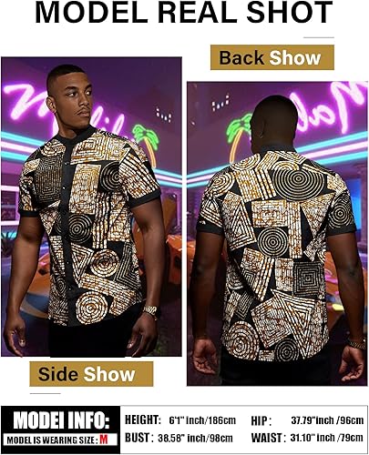 Miniatura 2 de Camisa de manga corta con estampado tradicional africano para hombre, camisas de lujo impresas Dashiki para hombres