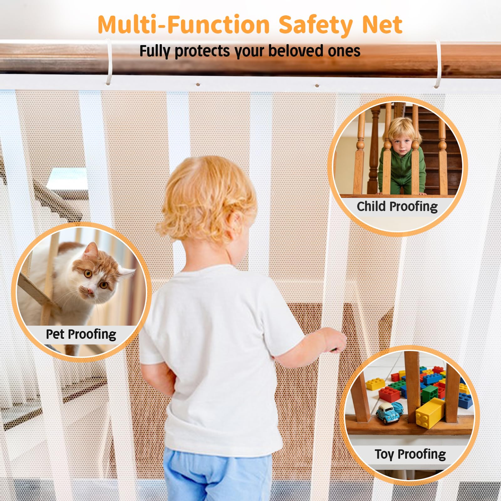Banister Guard for Baby 300cmLx 90cm H, Premium Balcony Netting for Pets Child Safety Net - Image 2