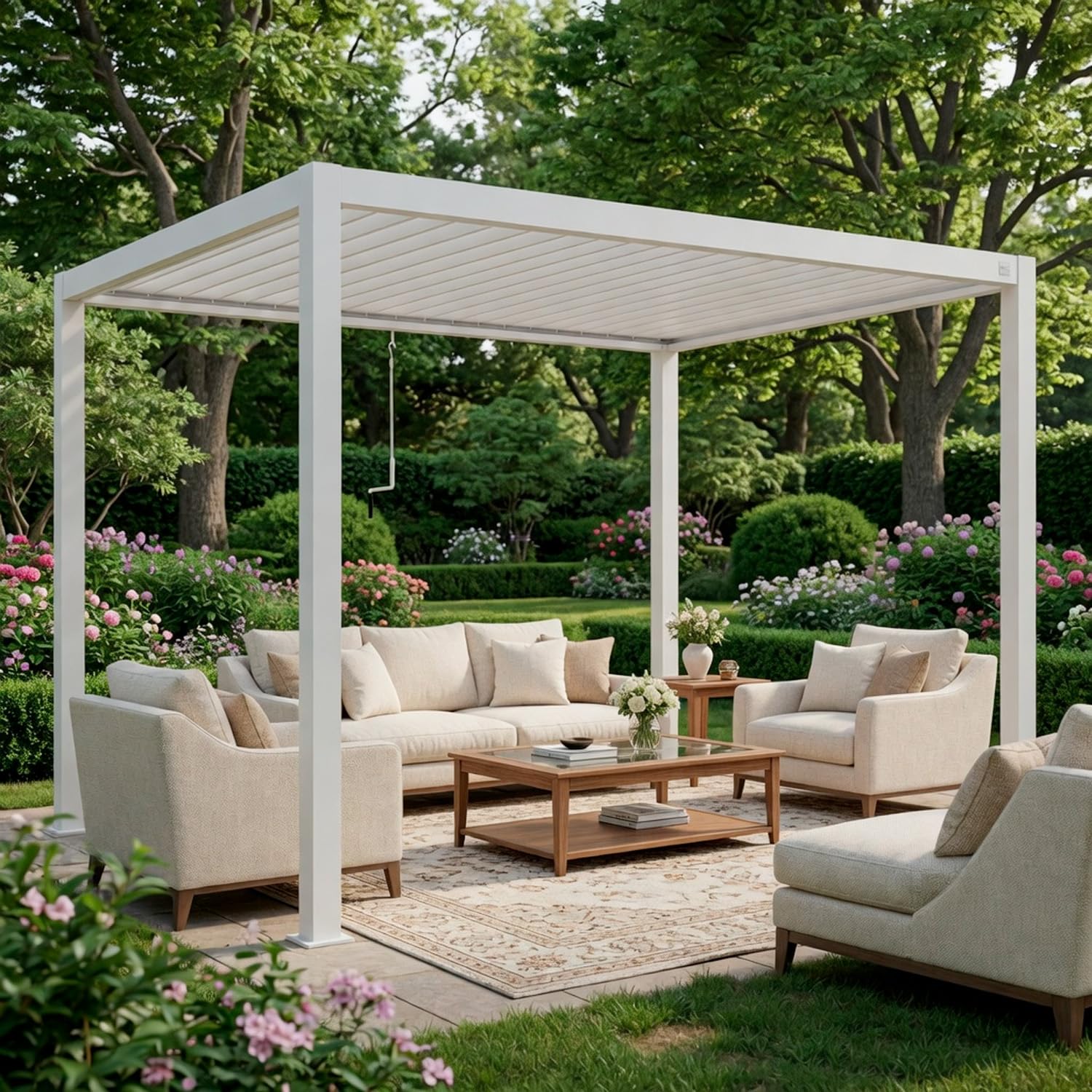 Pergola Bioclimatica 3x4 Metri Gazebo Con Tetto A Lamelle Orientabili Sistema Di Drenaggio Struttura In Alluminio E Acciaio Resistente Ai Raggi UV Per Giardino Terrazza E Piscina Bianco Opaco