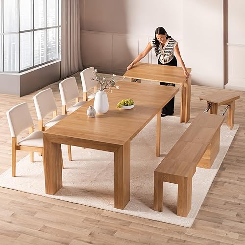 Miniatura 25 de Transformer Table - Mesa de comedor extensible de madera maciza, asientos 2-12, mesa de comedor extensible, muebles que ahorran espacio, muebles de