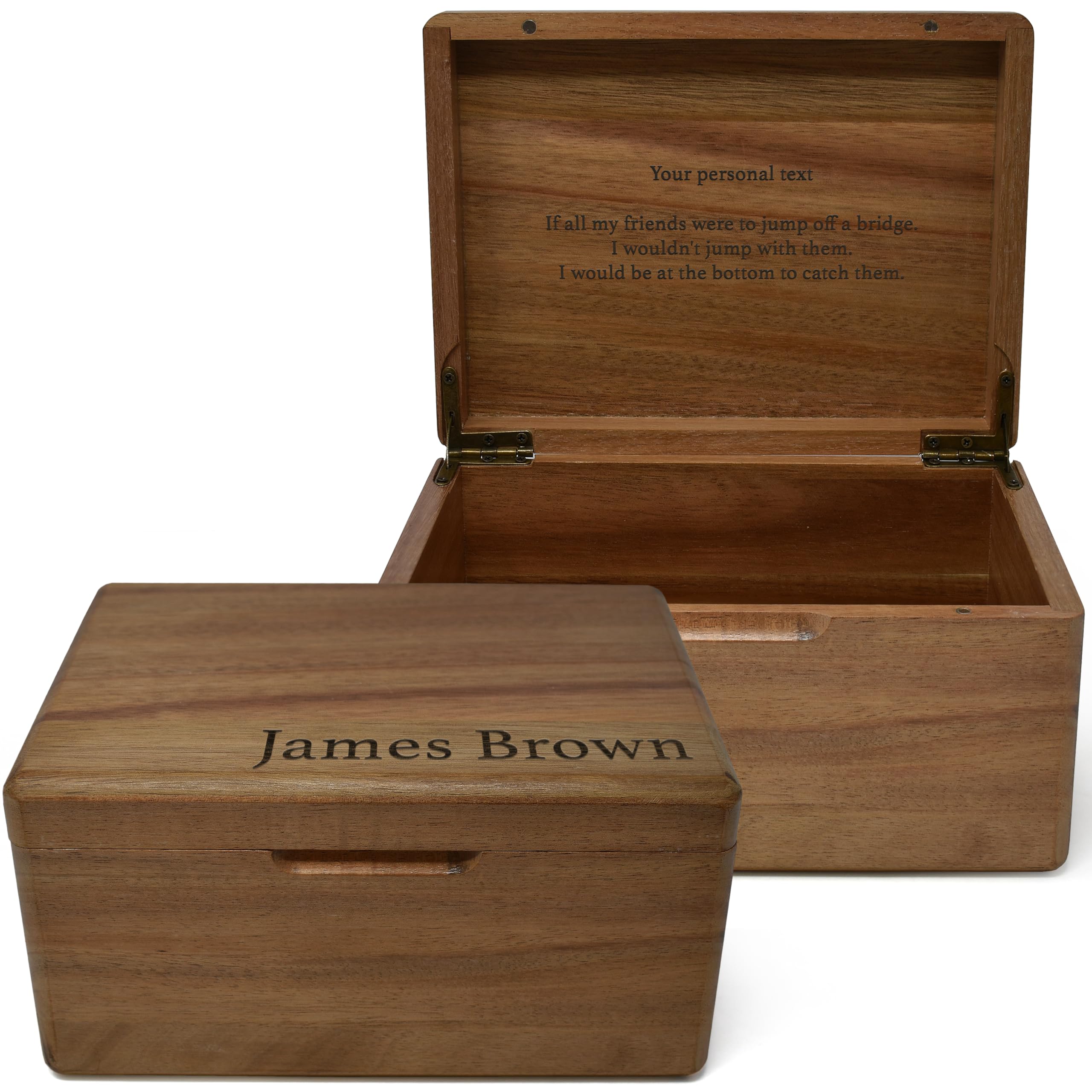 Custom Engraved Small Wooden Box - Acacia Wood Memory Boxes with Personalized Hidden Message, Walnut Keepsake Box for Pictures, Wedding Photo, Jewelry