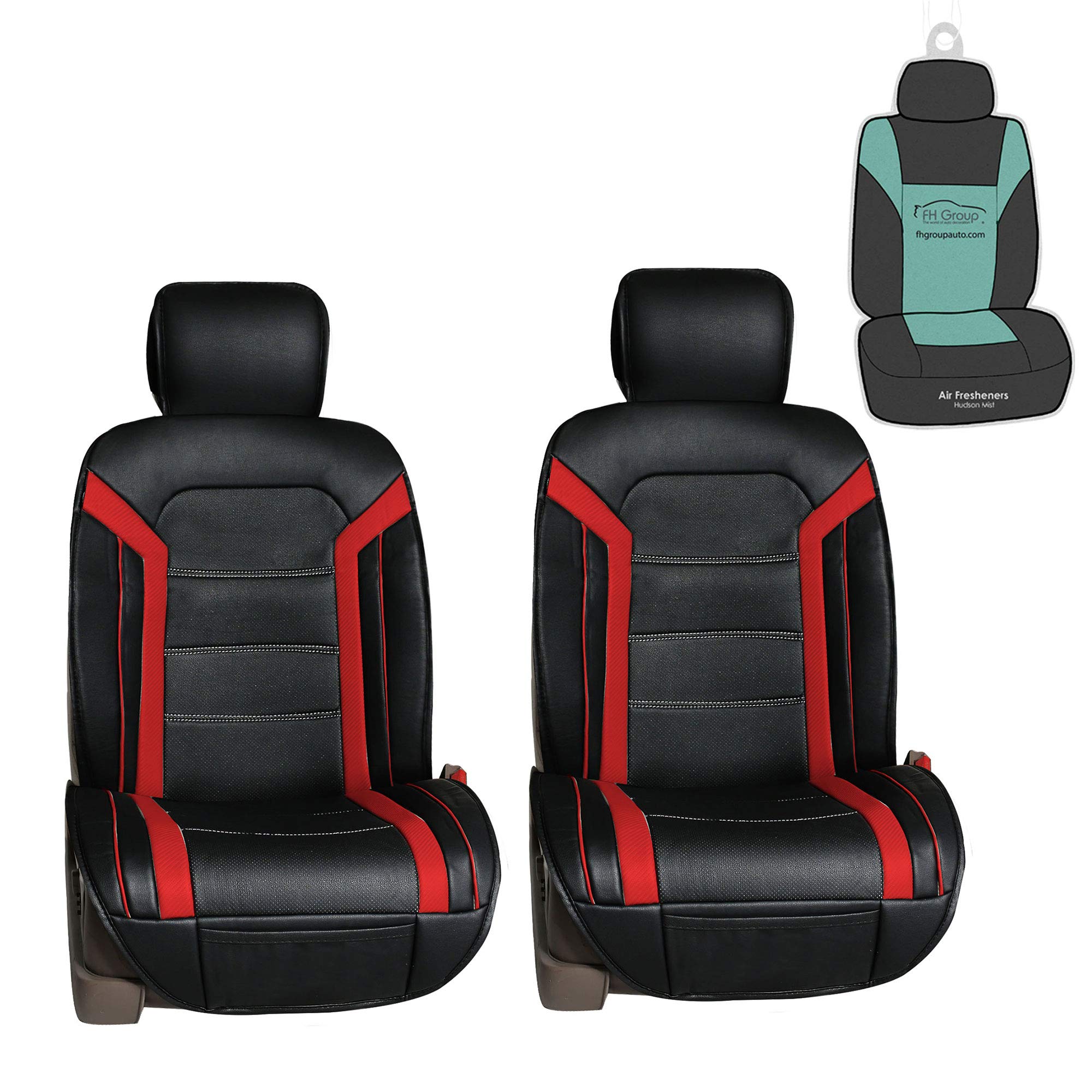 FH Group Futuristic PU Leather Car Seat Cushion Pad Seat Covers Pair Set – Universal Fit for Cars Trucks & SUVs (Red)