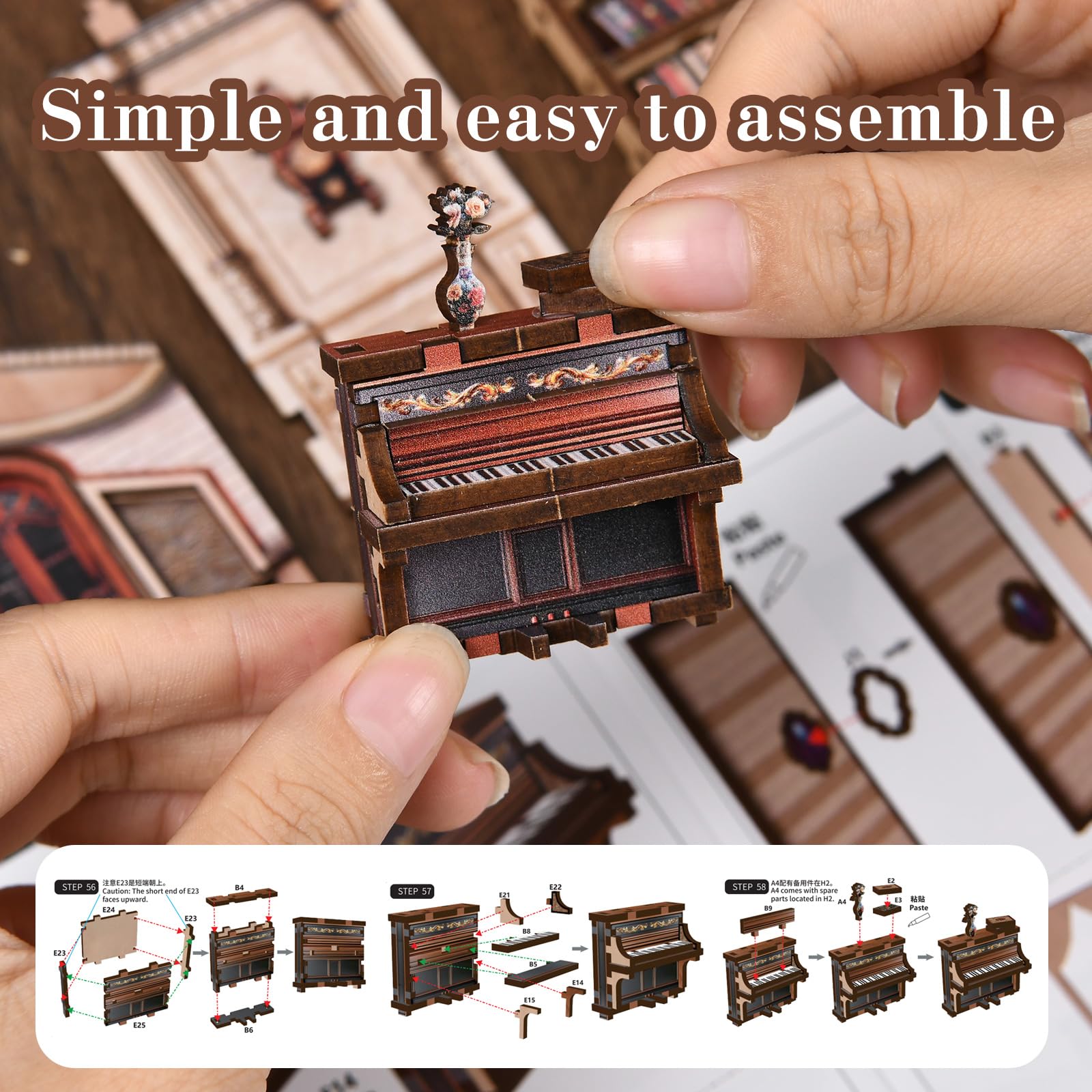 Book Nook Kit w klasycznym stylu vintage – wymarzona robota (Dream Opera House), miniaturowy dom, drewniane puzzle 3D z diodami LED, zestaw do majsterkowania dla dorosłych i młodzieży
