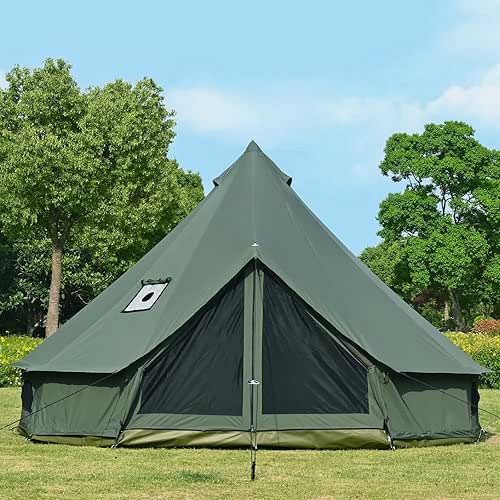 Cotton Canvas Bell Tent with Stove Jack, Roomy Yurt for