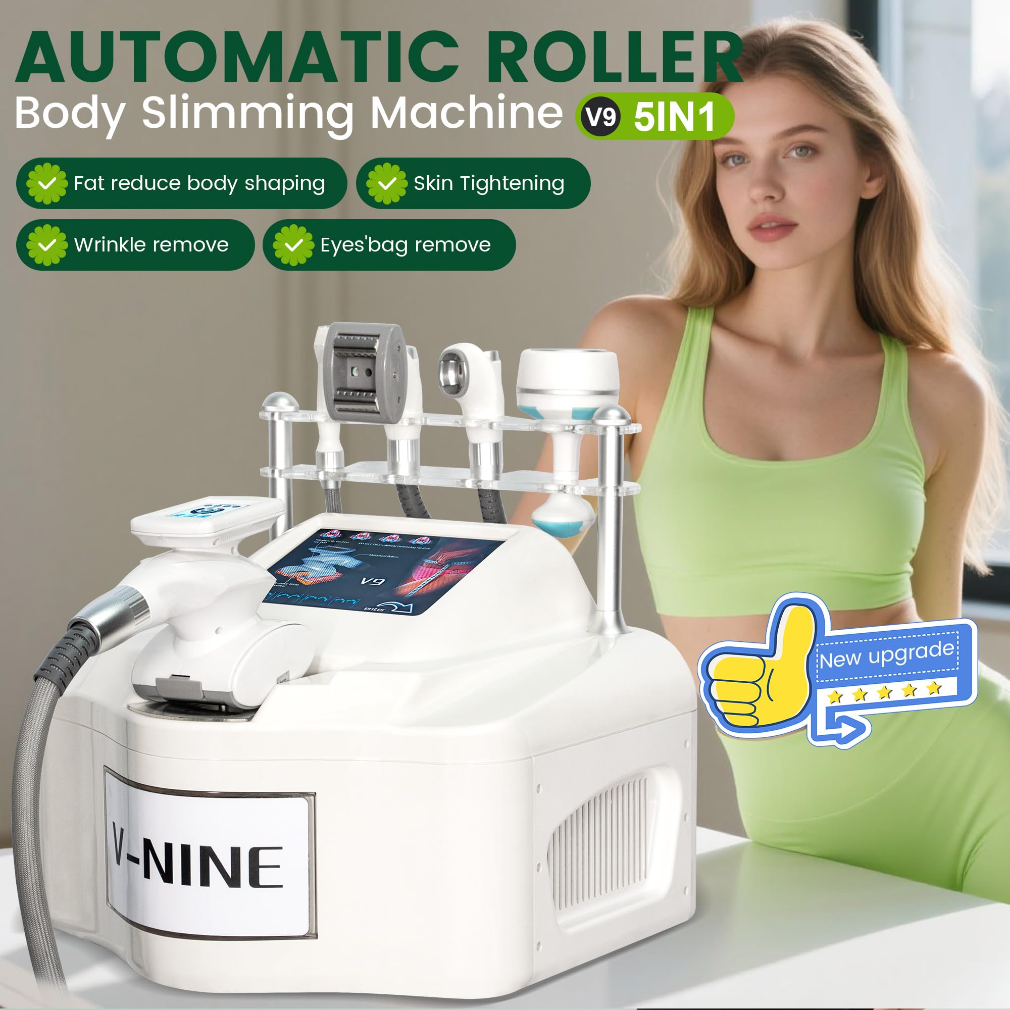 Masajeador multifuncional V-NINE 5 en 1 con rodillos automáticos | Tratamientos de modelado corporal y facial, reafirmación de la piel y cuidado de los ojos para salones de belleza y spas.