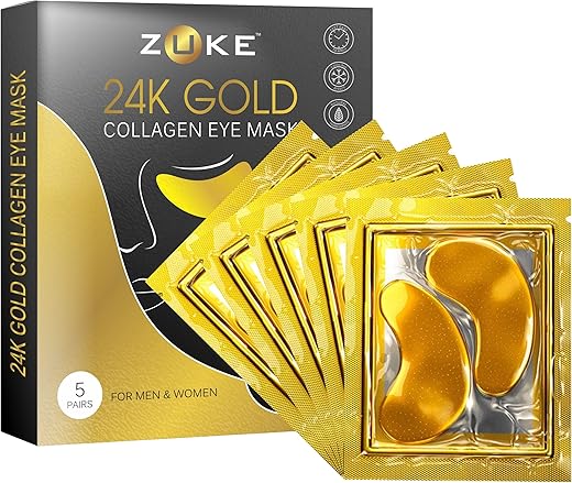 Zuke Under Eye Patch – 5 Pairs | 24k Gold With Vegan Collagen for Dark Circles & Puffy Eyes | Treats Wrinkles & Fine Lines | Enriched With Rosemary & Hyaluronic Acid