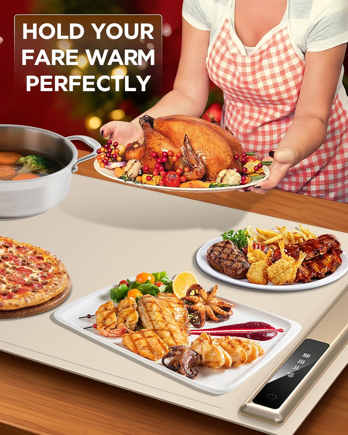 Warming Mat for Food,10s Rapid Warm Food Warming Mat,3-Temp Food Warmer,Fast Heating BPA-Free Auto Shut Off Chafing Dishes For Buffet,Roll Up Food Warmers For Parties Buffet Valentine Gifts