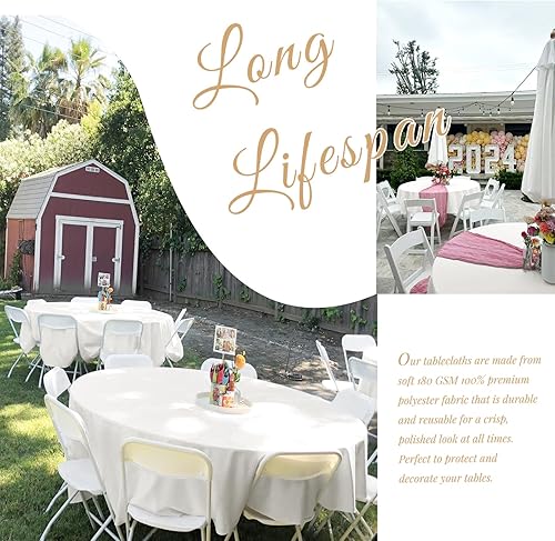 Miniatura 799 de Paquete de 8 manteles redondos blancos de 90 pulgadas, manteles redondos de poliéster lavables para mesa de tela decorativa resistente a