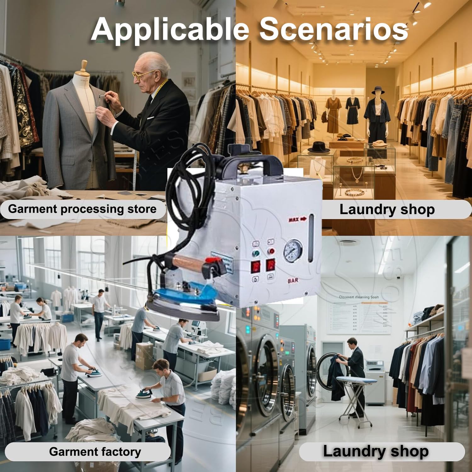 Station Repassage Vapeur Industrielle,Centrale Vapor,1600W Puissance + Réservoir 5L,Vapeur Continue à Haute Température + Chaudière Séparée,Usines de Vêtements/Blanchisseries