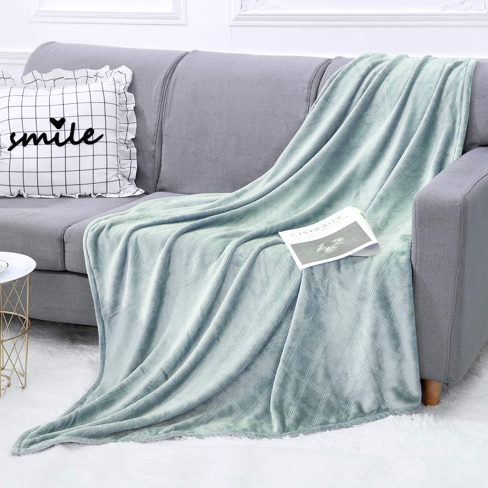 Fleece Throw Blanket for Couch, 50 x 60 Super Soft Fluffy Warm Plush Blanket for Couch/ Bed, Lightweight Microfiber Throws Gray Green