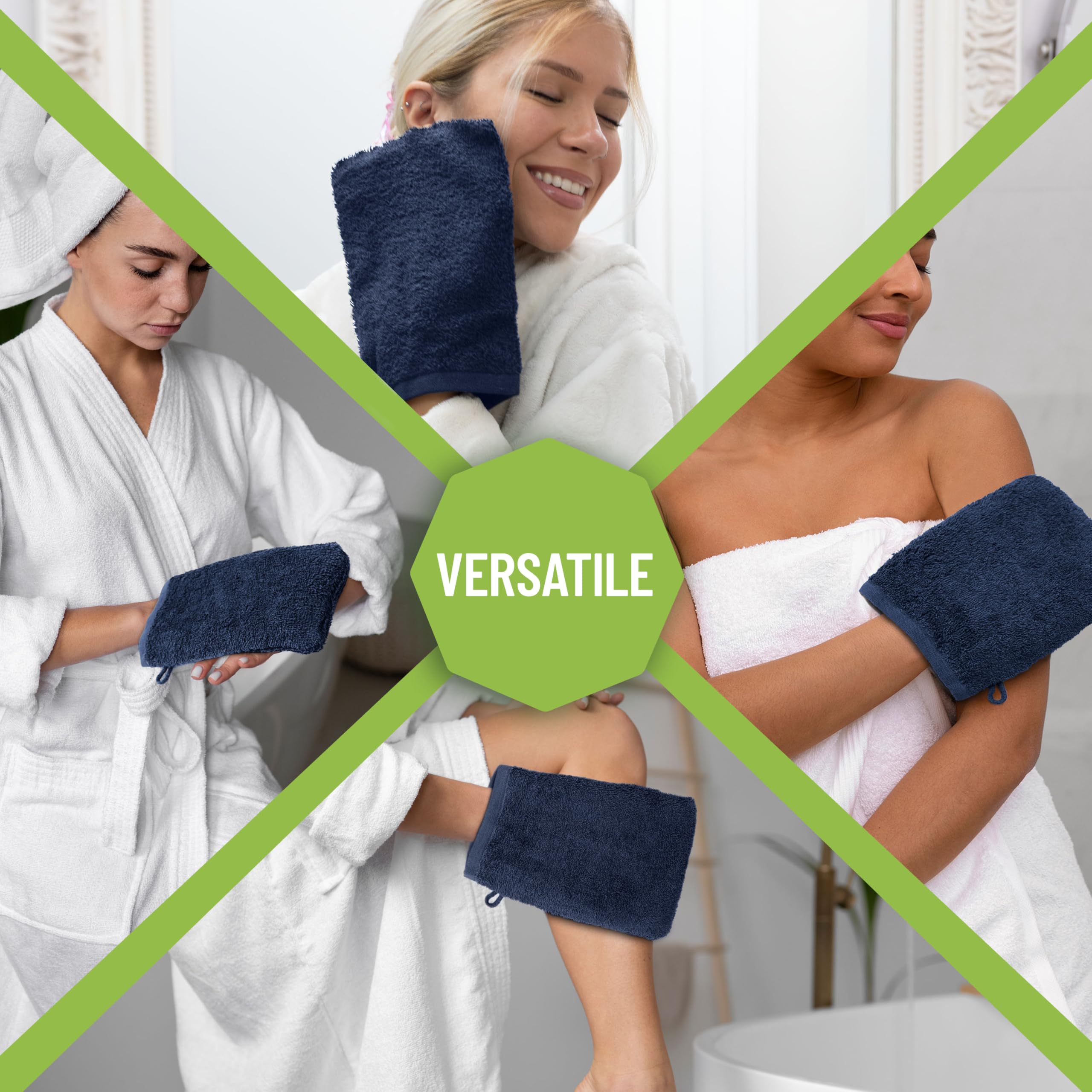 Confezione 10 Guanti Da Bagno In Cotone 100% 15x21 Cm - Morbidi, Assorbenti, Lavabili A 60°, Colore Marine