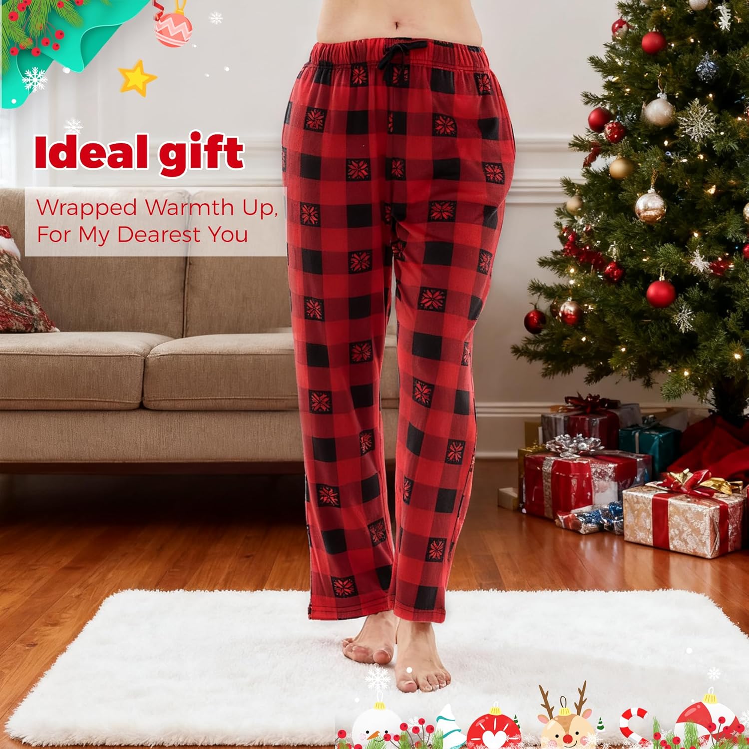 Plaid Pajama Pants Women - Fluffy Warm Fleece Pj Bottoms Soft Sleep Lounge Pants with Pockets - Image 5