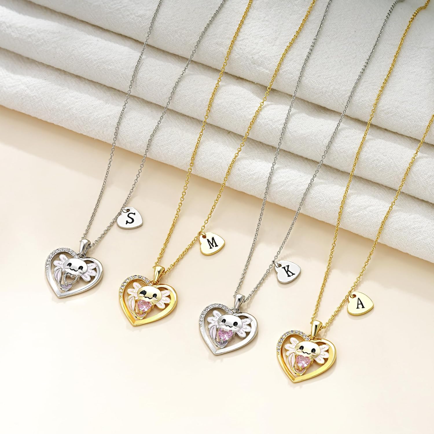 C-leen Axolotl Valentines Day Gifts for Her, 14K Gold Plated Axolotl Initial Necklace Cute Heart Initial Pendant Necklaces Birthday Valentines Day Gifts for Kids Girls Women - Image 7